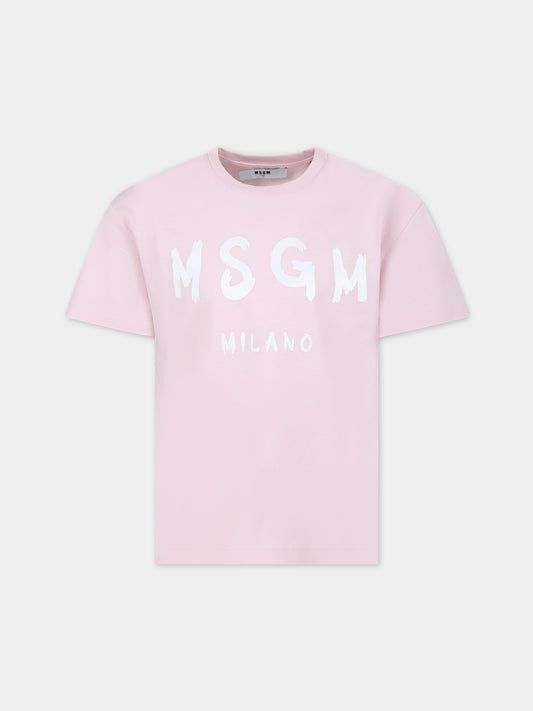 T-shirt rosa per bambina con logo,Msgm Kids,S4MSJUTH011 709