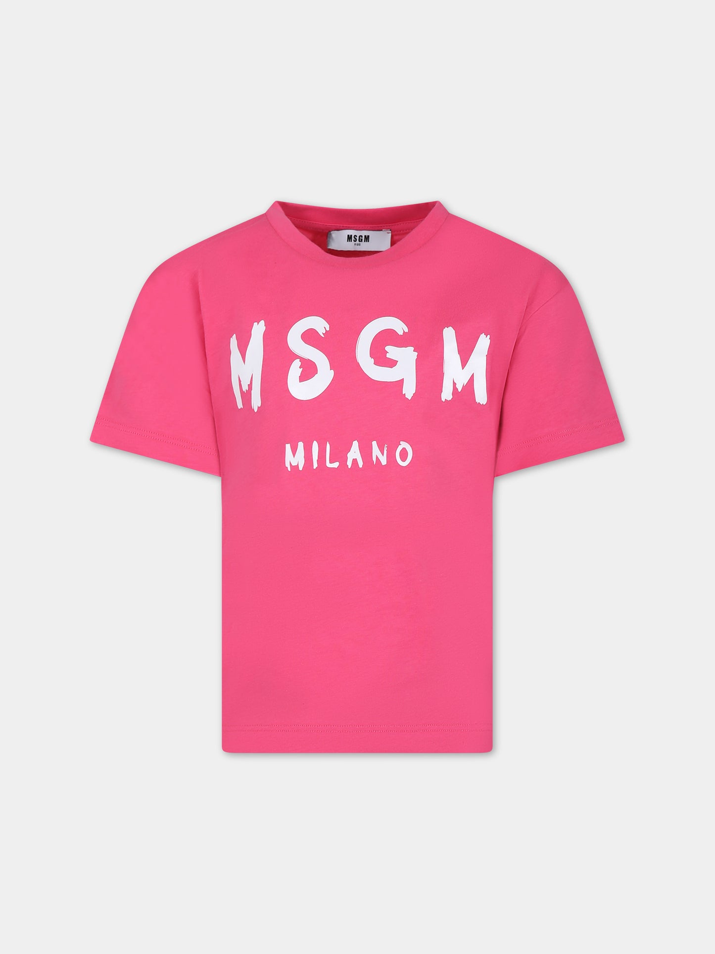 T-shirt fuchsia per bambini con logo,Msgm Kids,S4MSJUTH012 044