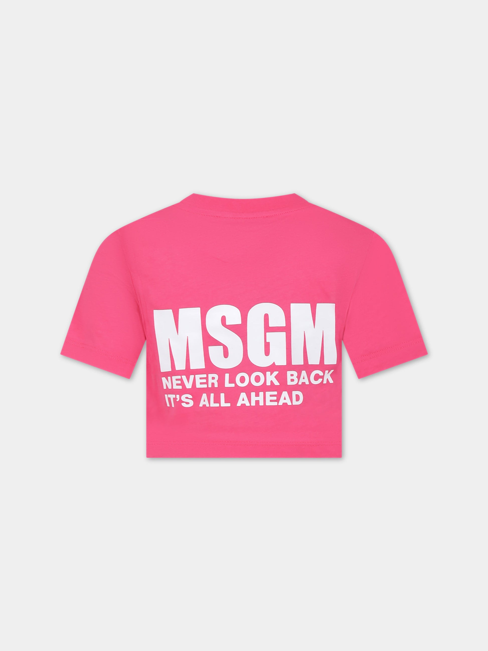 T-shirt fucsia per bambina con logo,Msgm Kids,S4MSJGTH007 044