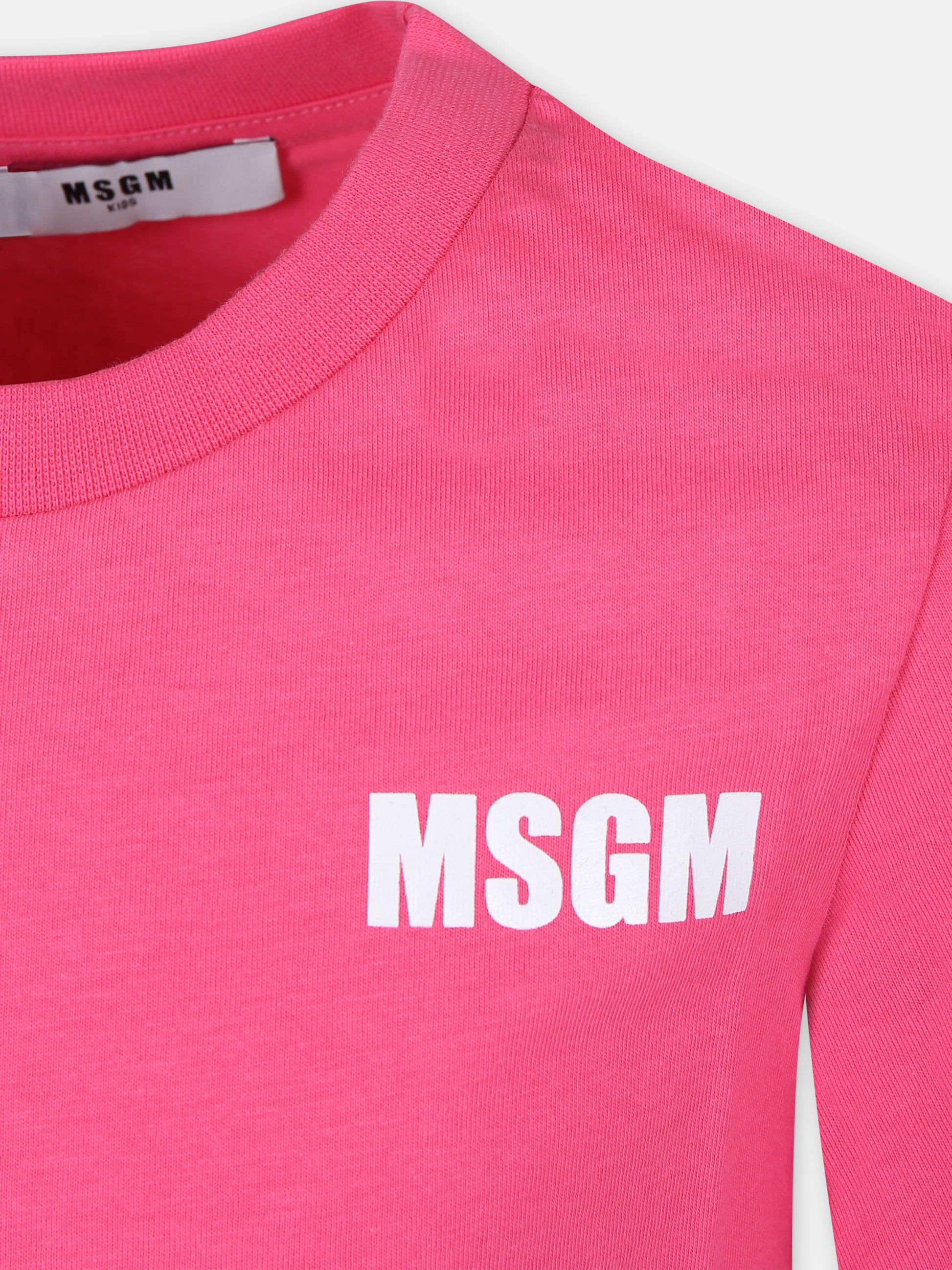 T-shirt fucsia per bambina con logo,Msgm Kids,S4MSJGTH007 044