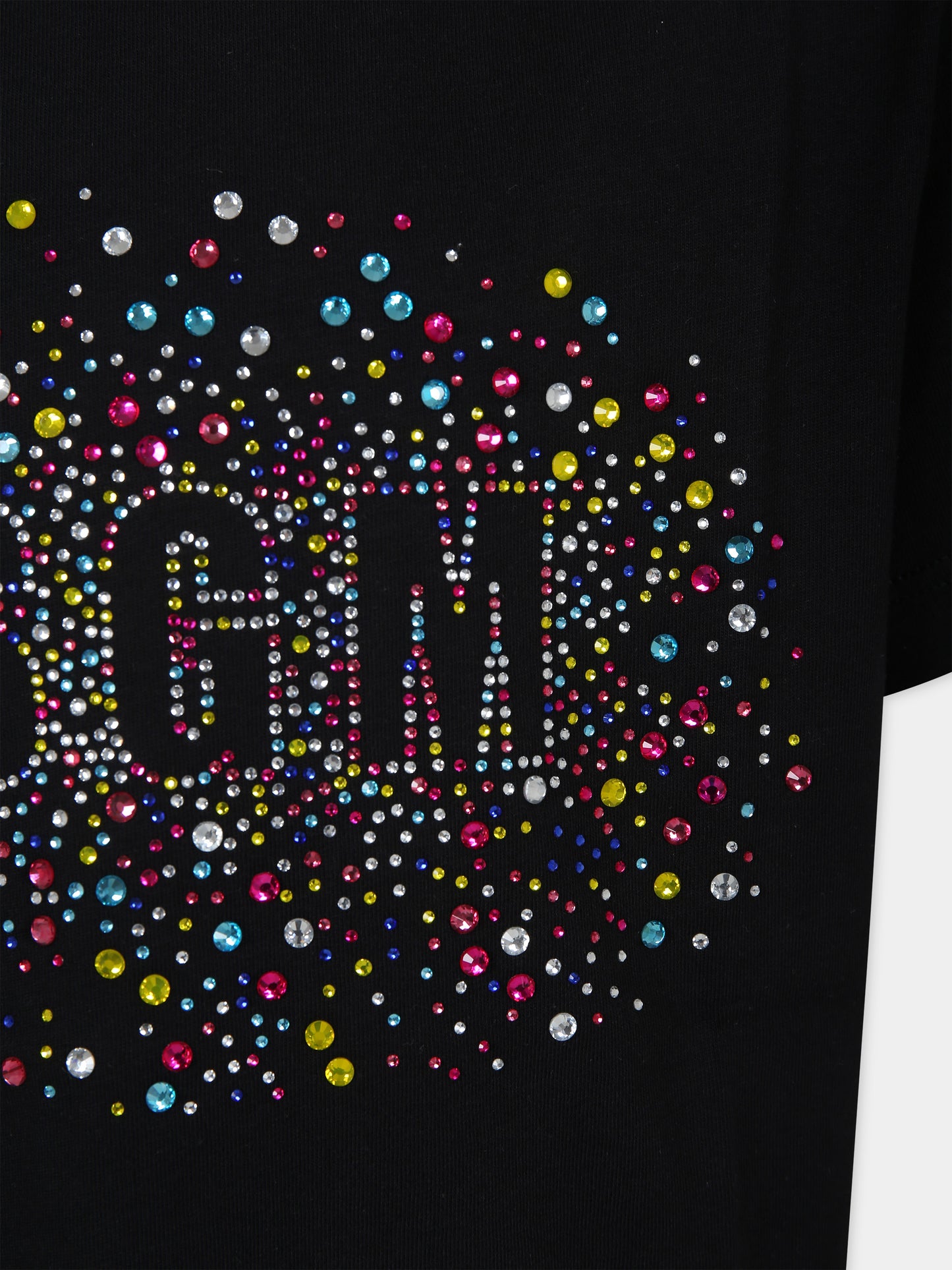 T-shirt nera per bambina con logo e strass,Msgm Kids,S4MSJGTH152 110