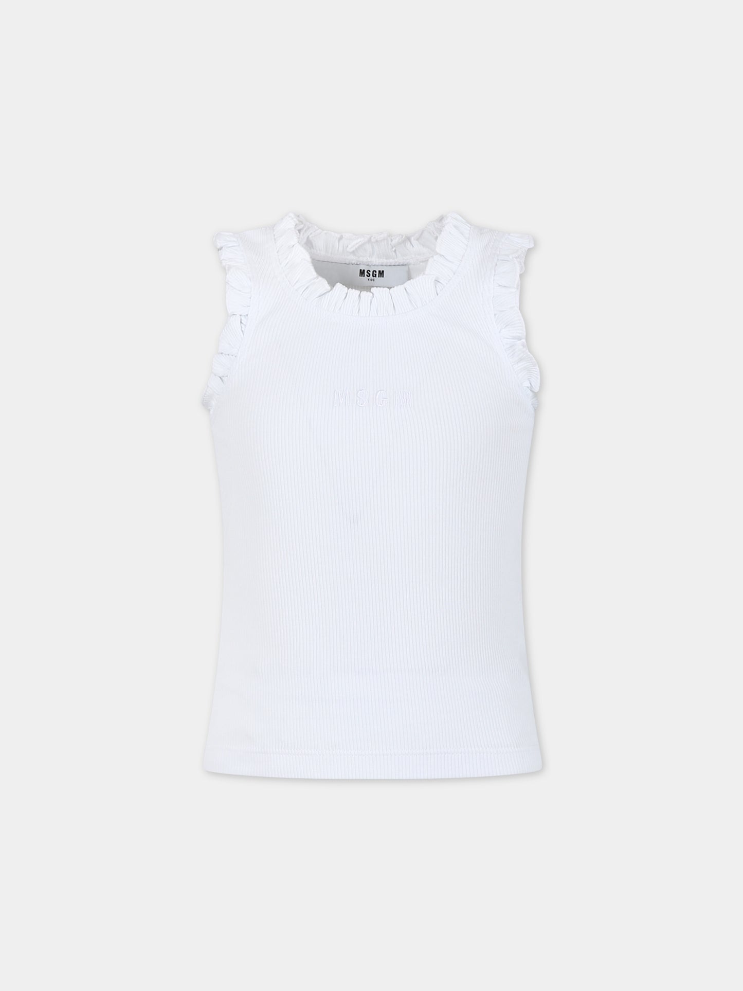 Canotta bianca per bambina con rouches,Msgm Kids,S4MSJGTA081 001
