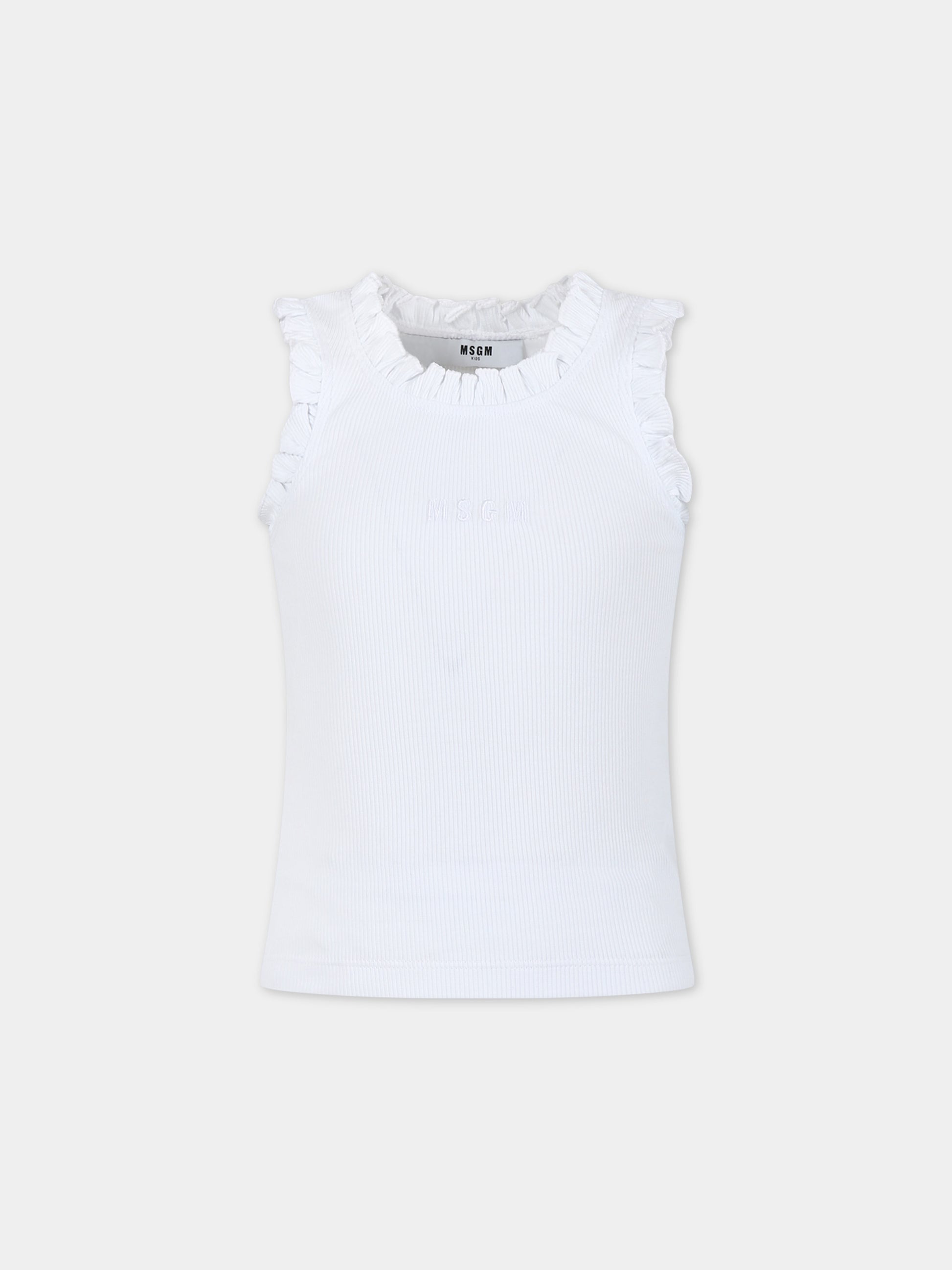 Canotta bianca per bambina con rouches,Msgm Kids,S4MSJGTA081 001