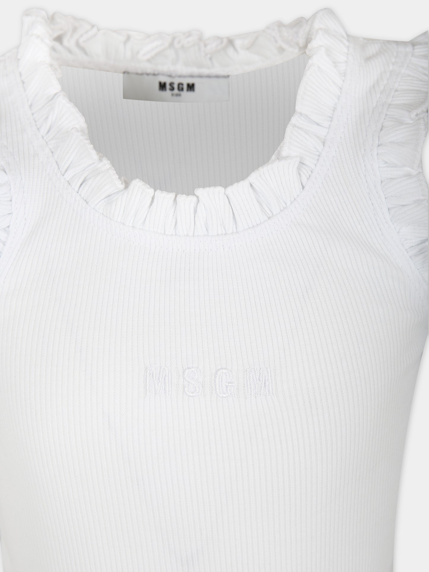 Canotta bianca per bambina con rouches,Msgm Kids,S4MSJGTA081 001