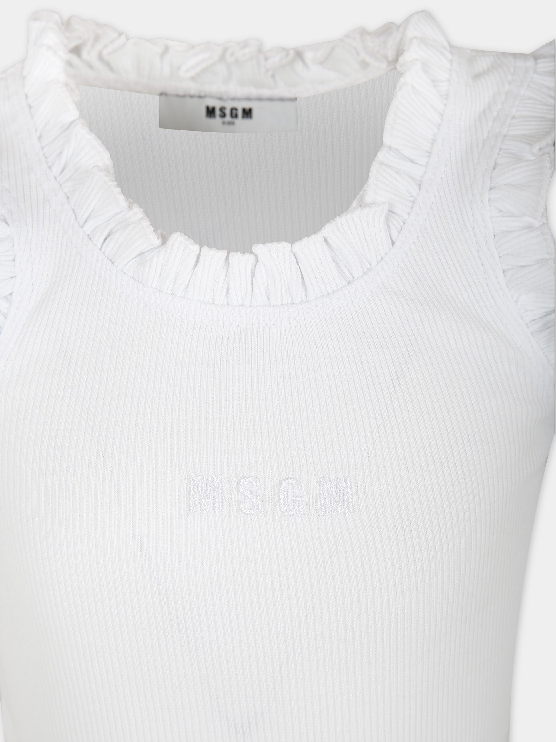 Canotta bianca per bambina con rouches,Msgm Kids,S4MSJGTA081 001