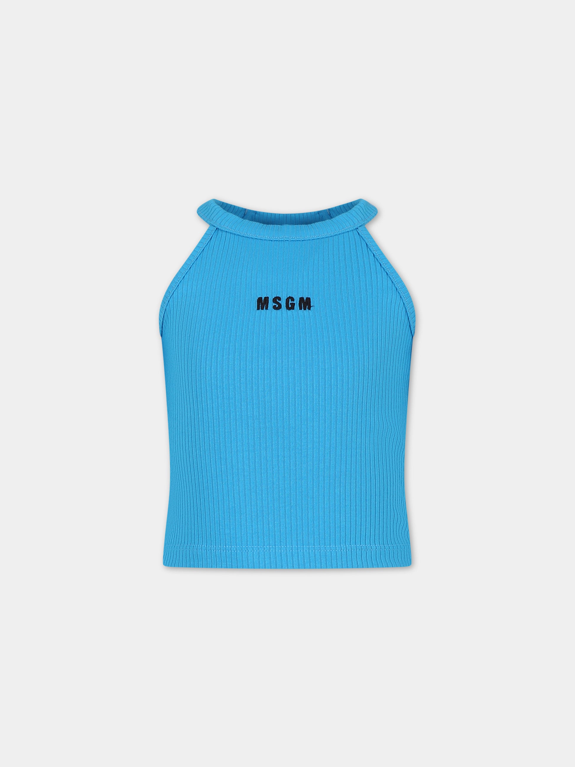 Canotta azzurra per bambina con logo,Msgm Kids,S4MSJGTA177 051