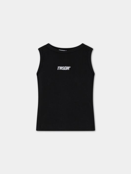 Canotta nera per bambina con logo,Msgm Kids,S4MSJGTA314 110