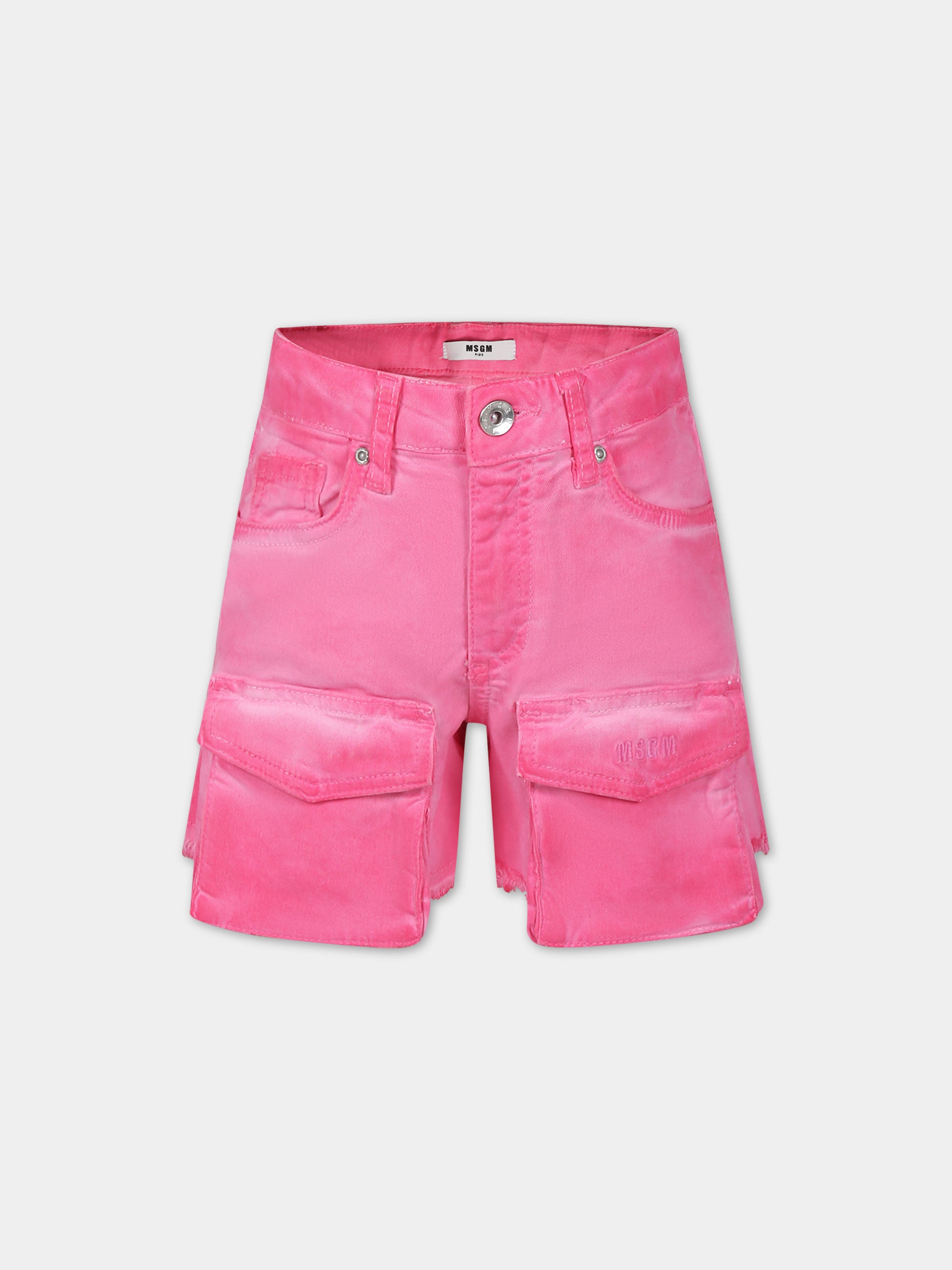Shorts fucsia in denim per bambina,Msgm Kids,S4MSJGSH038 044