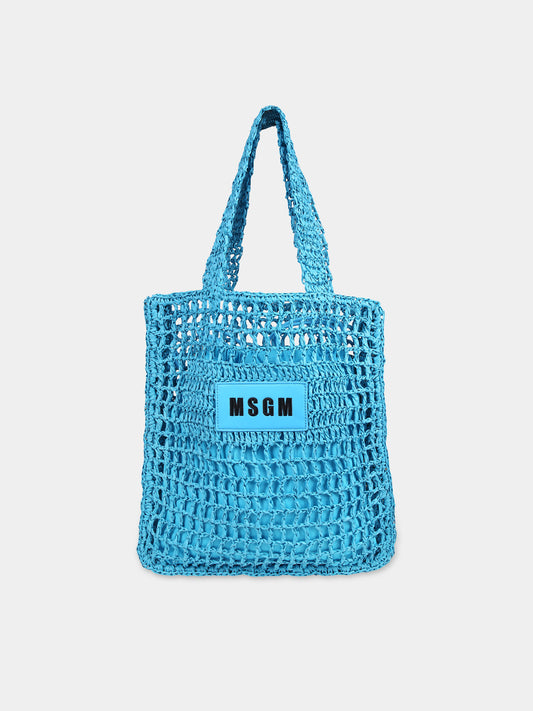 Borsa azzurra per bambina con logo,Msgm Kids,S4MSJGBA059 051