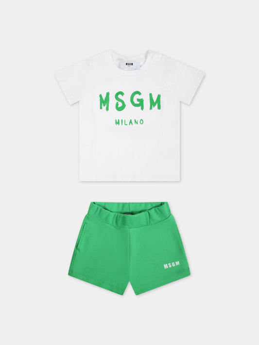 Completo verde per neonata con logo,Msgm Kids,S4MSNBTR320 001/02