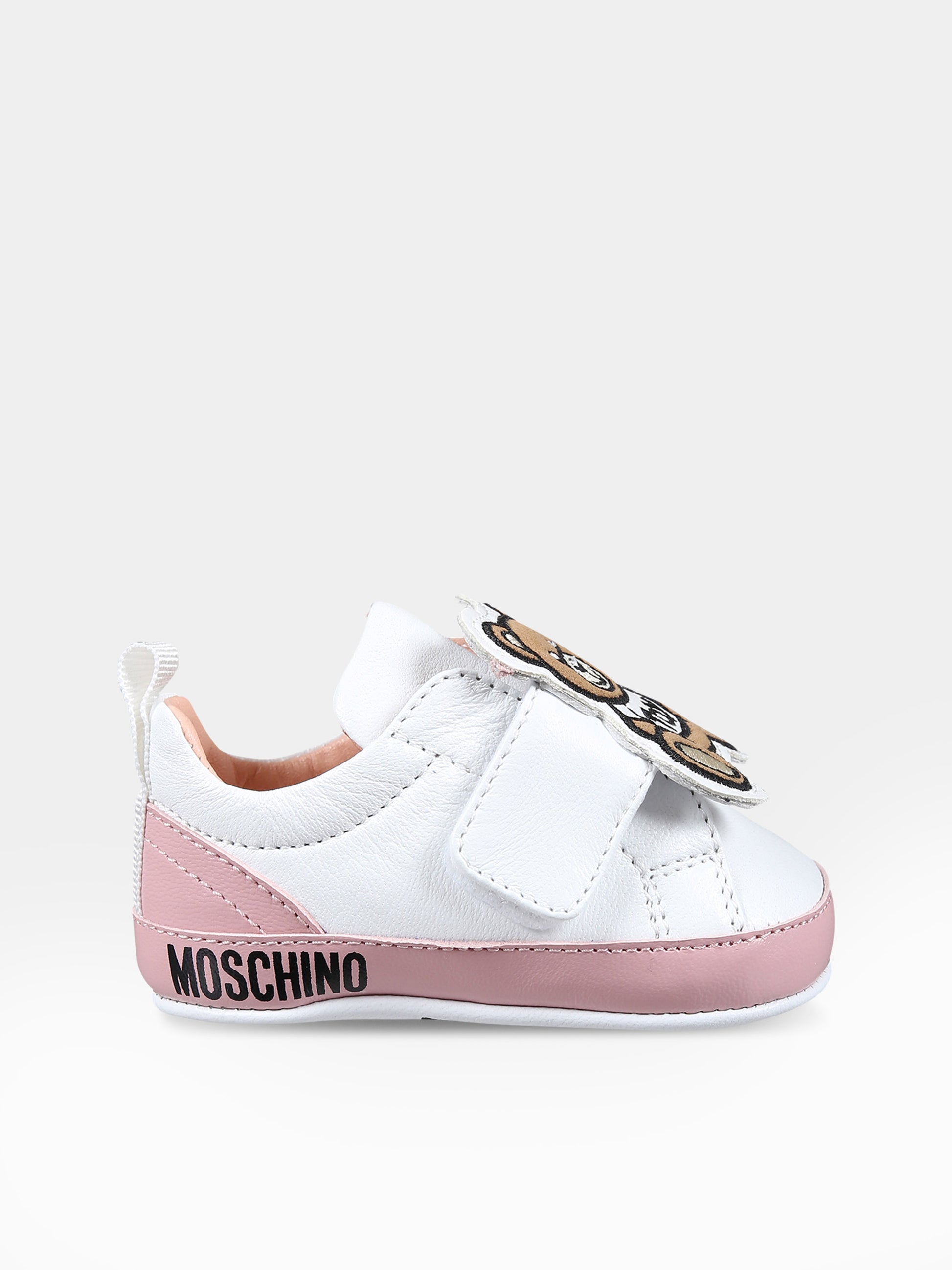 Sneakers bianche per neonata con Teddy Bear,Moschino Kids,77279 1