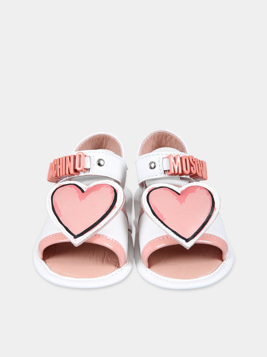 Sandali bianchi per neonata con cuore,Moschino Kids,77262 3