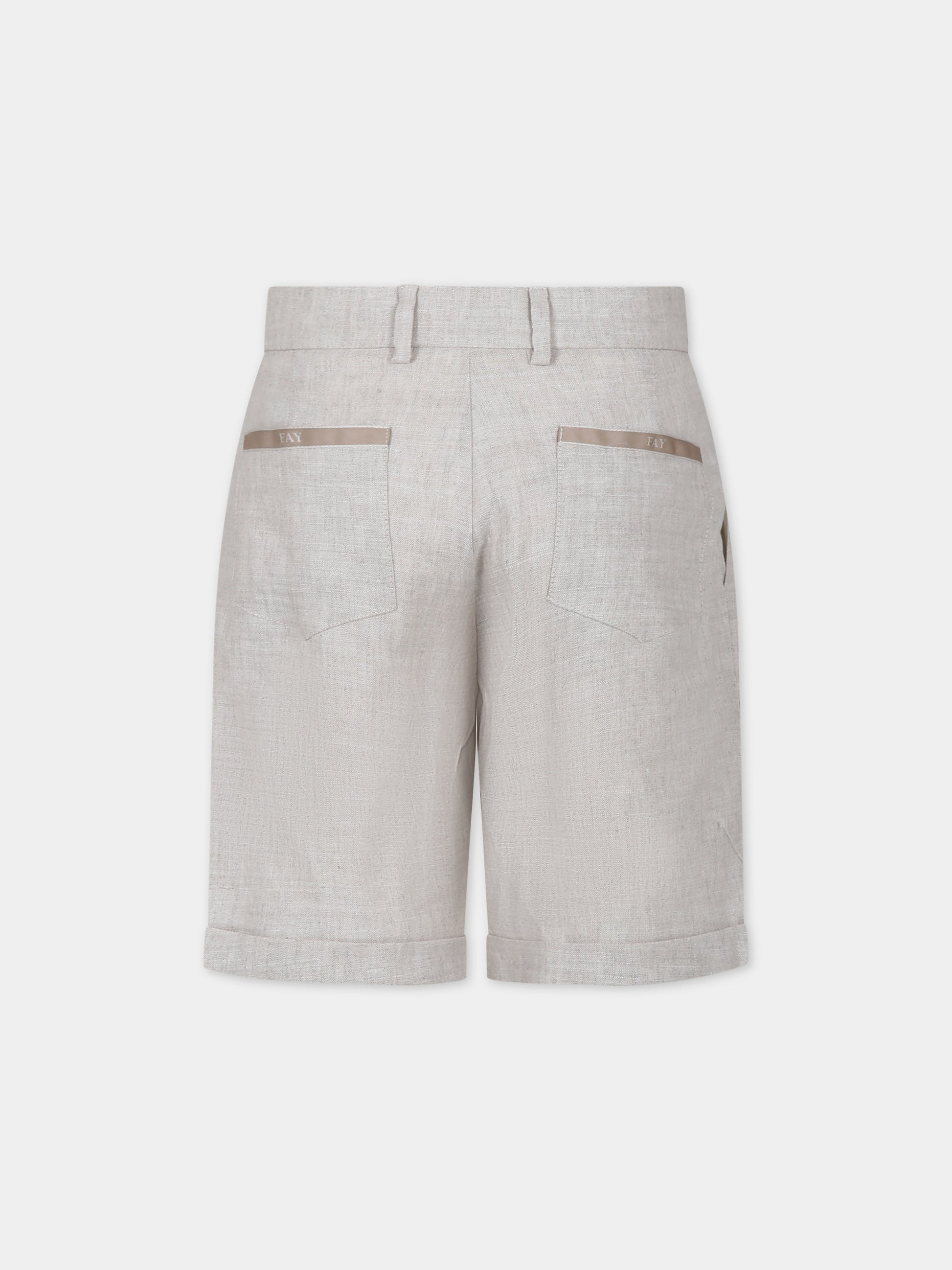 Shorts beige per bambino con logo,Fay Kids,FU6P19 I0215 166