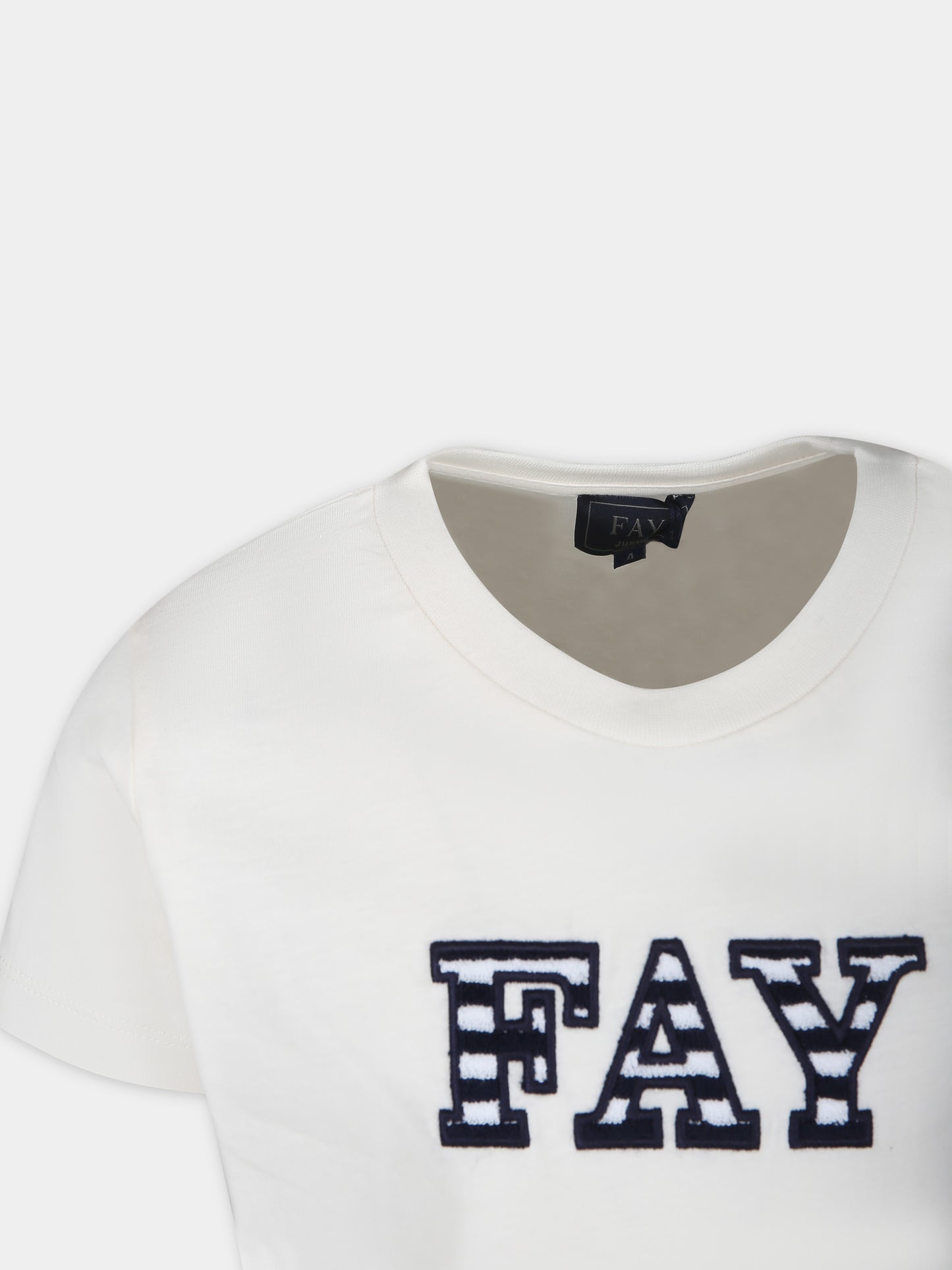 T-shirt avorio per bambino con logo,Fay Kids,FU8P21 Z1173 103