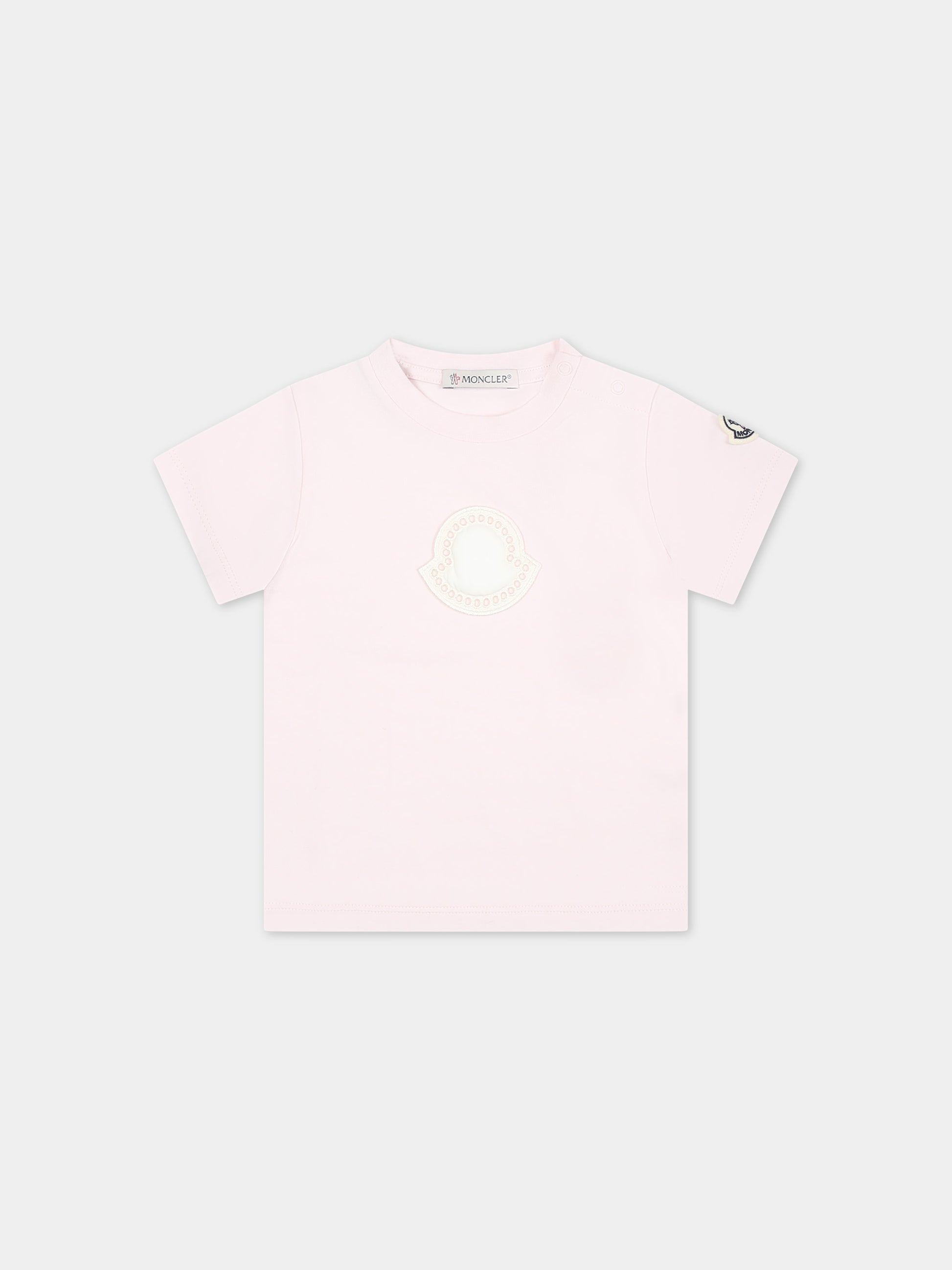 T-shirt rosa per neonata con logo,Moncler Kids,951 8C00006 8790N 503