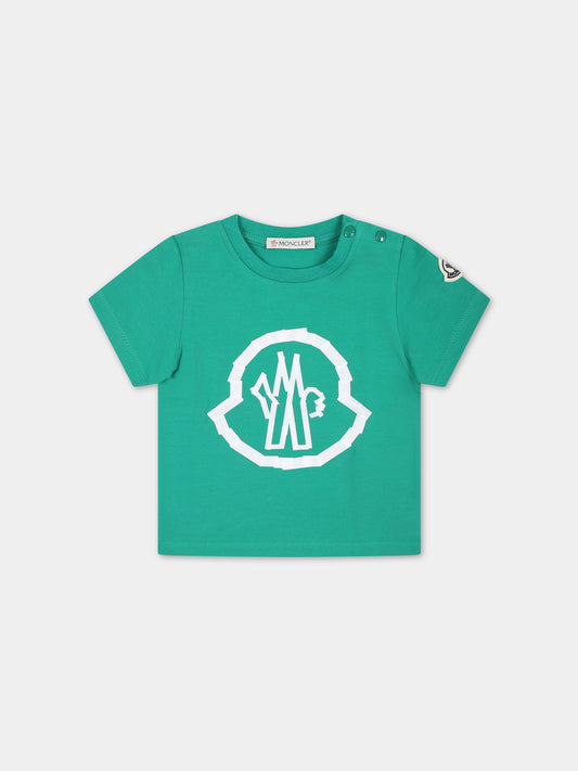 T-shirt verde per neonato con logo,Moncler Kids,951 8C00010 8790N 845