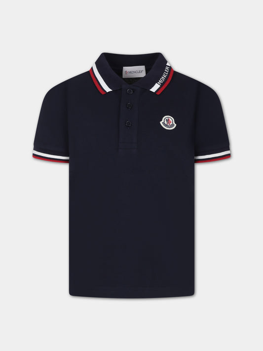 Polo blu per bambino con logo,Moncler Kids,954 8A00012 8496W 778