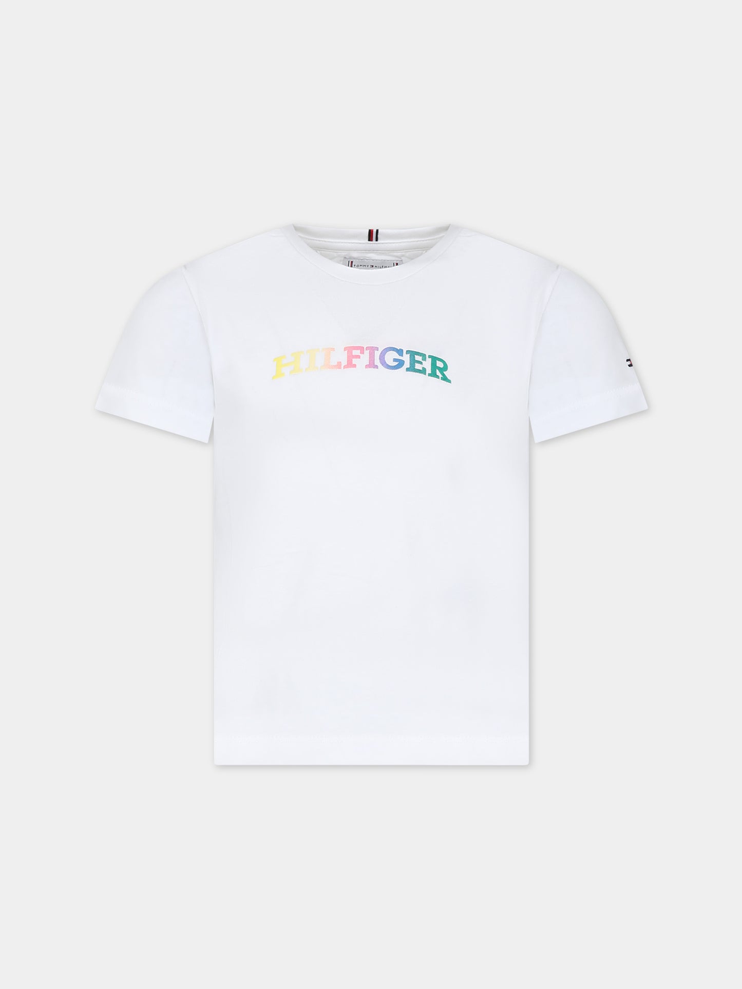 T-shirt bianca per bambina con logo,Tommy Hilfiger Junior,24SMTHKG0KG07851 YBR