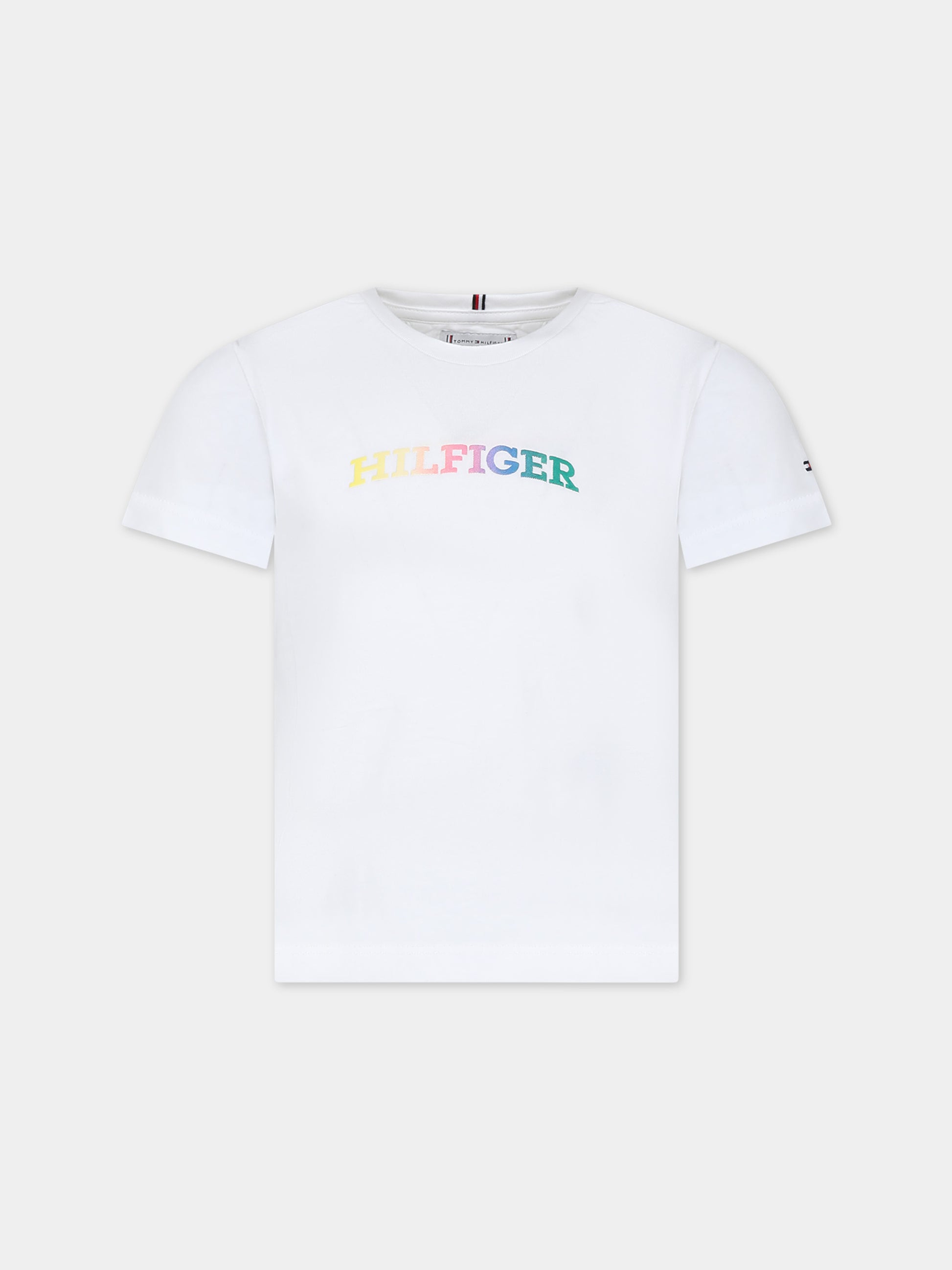 T-shirt bianca per bambina con logo,Tommy Hilfiger Junior,24SMTHKG0KG07851 YBR
