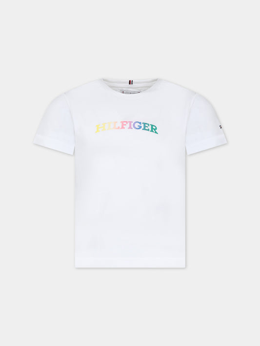 T-shirt bianca per bambina con logo,Tommy Hilfiger Junior,24SMTHKG0KG07851 YBR