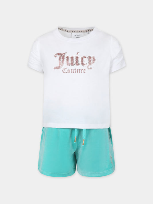 Completo verde per bambina con logo e strass,Juicy Couture,24SMJCJBX6364 002