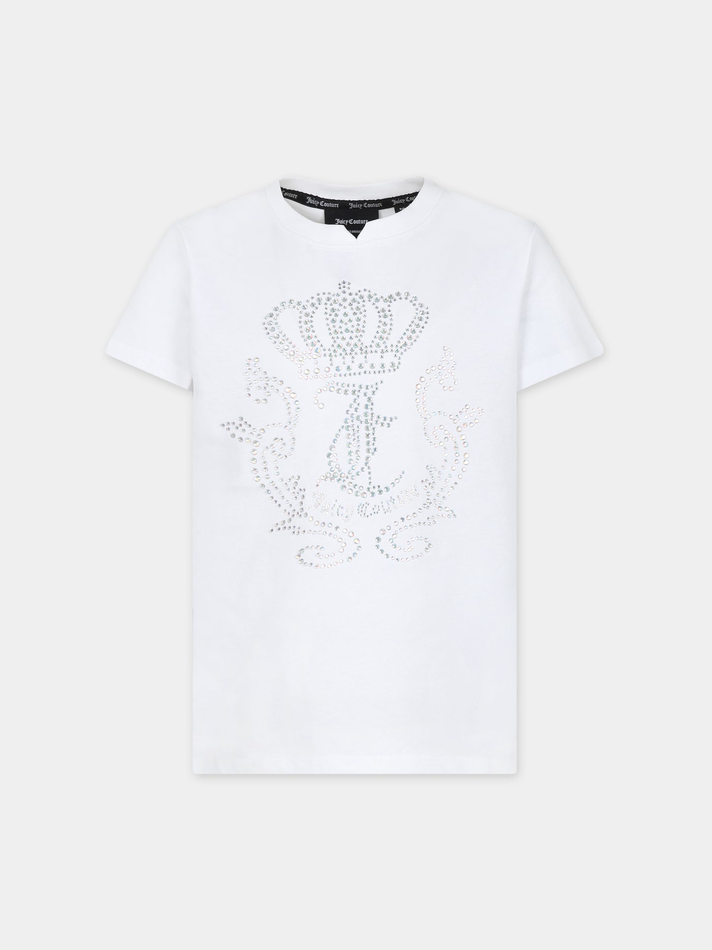 T-shirt bianca per bambina con strass,Juicy Couture,24SMJCJBX6371 002
