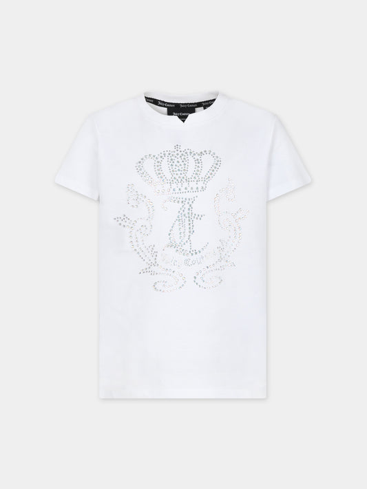 T-shirt bianca per bambina con strass,Juicy Couture,24SMJCJBX6371 002