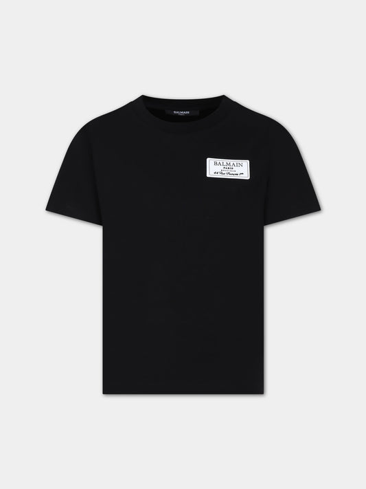 T-shirt nera per bambini con logo,Balmain Kids,BU8R71 Z1751 930