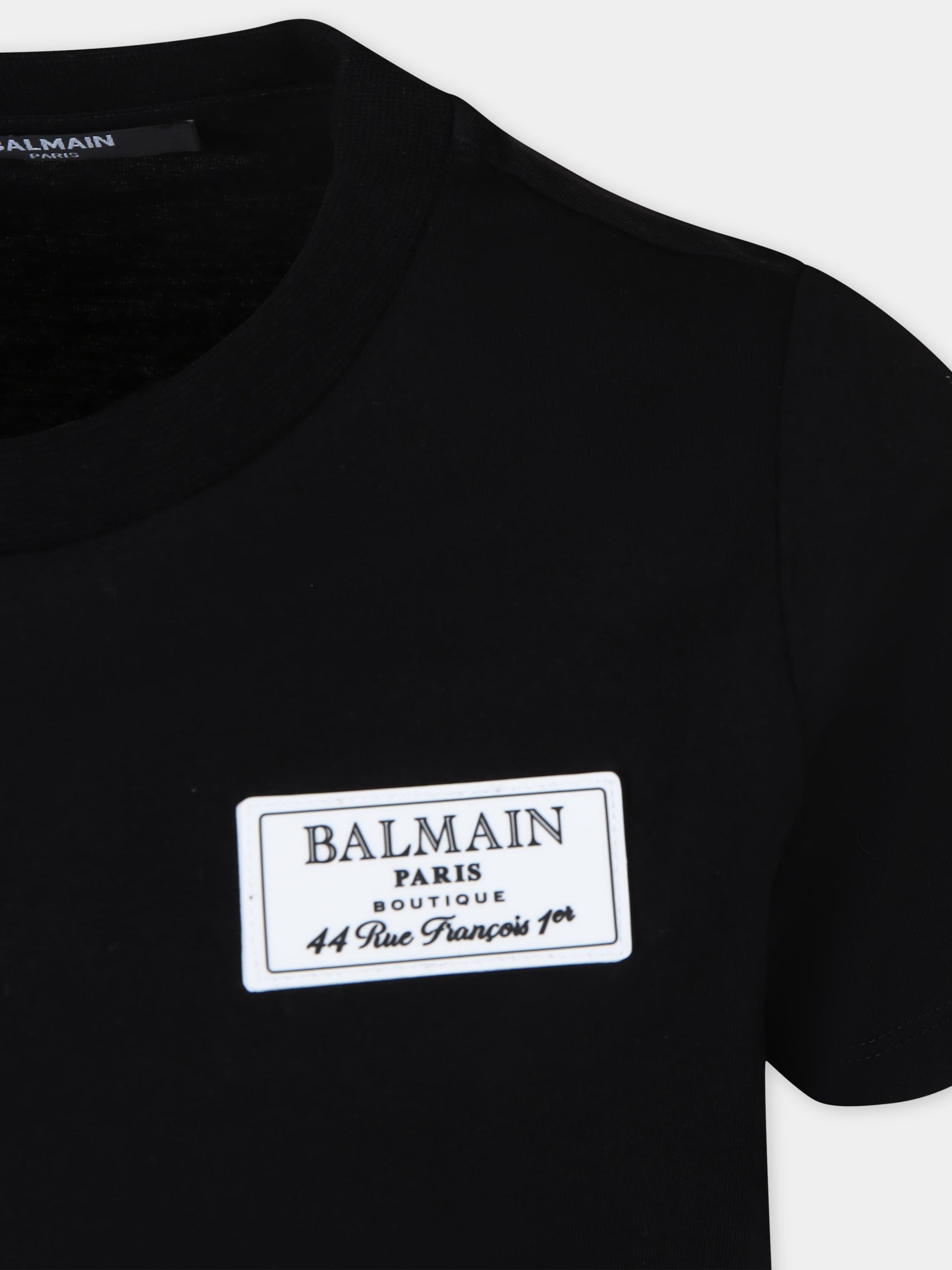 T-shirt nera per bambini con logo,Balmain Kids,BU8R71 Z1751 930