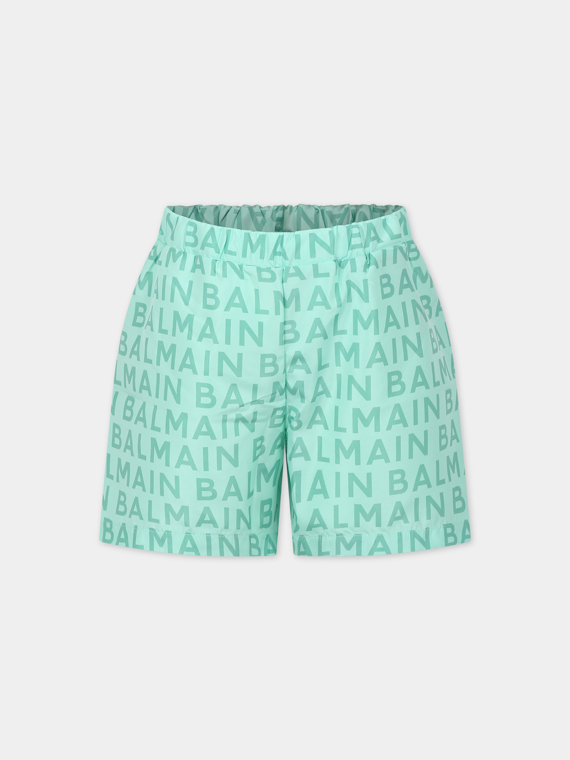 Boxer mare verde bambino con logo,Balmain Kids,BUCP29 Z2179 70A