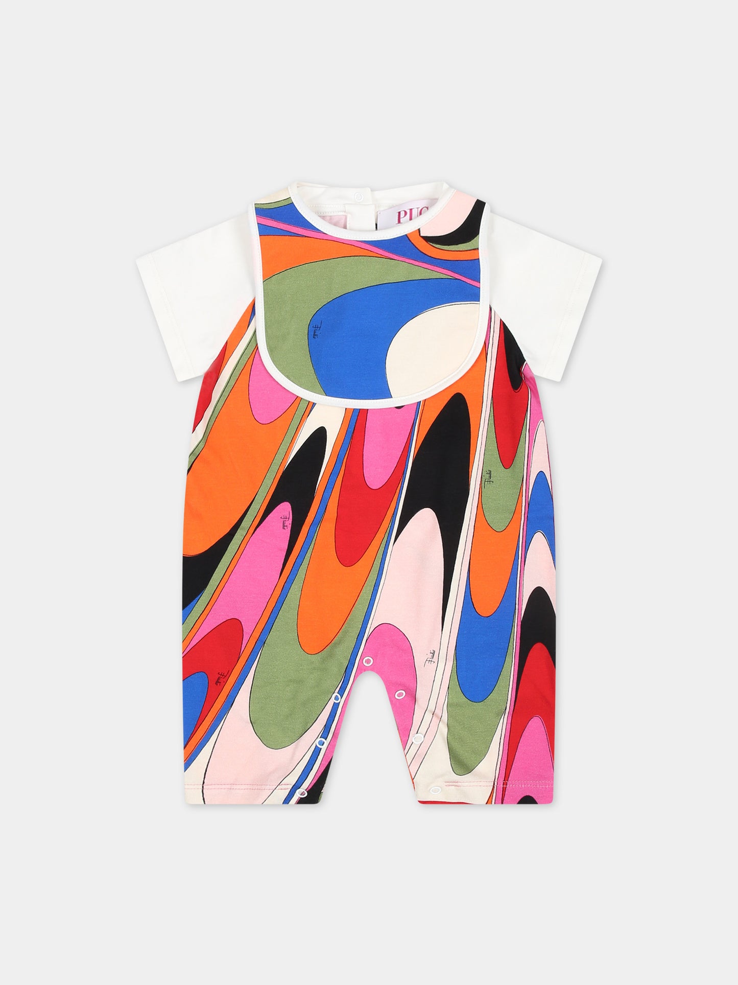 Set pagliaccetto multicolor per neonata con iconica stampa multicolor,Emilio Pucci Junior,PUB070 J0415 999
