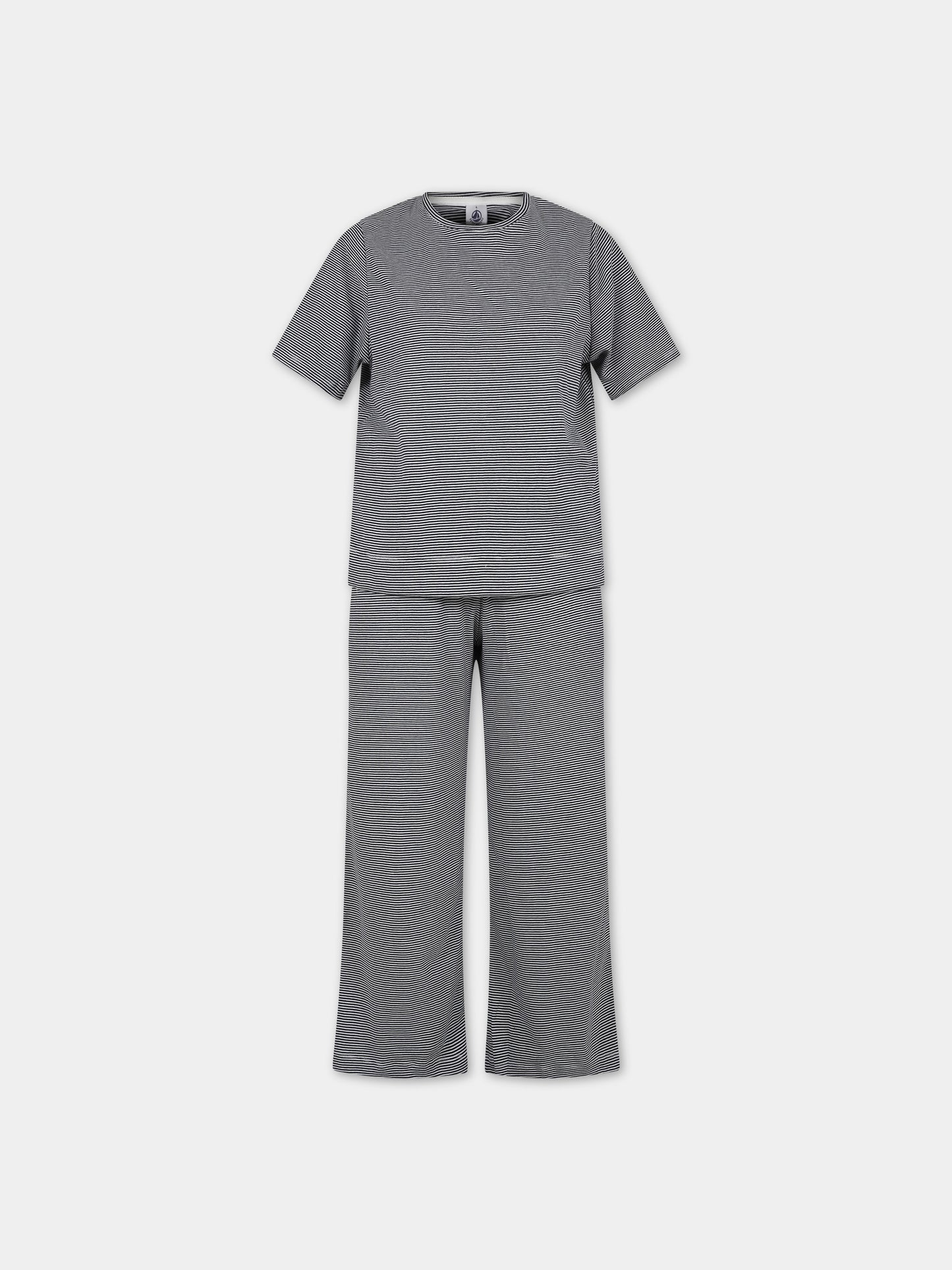 Pigiama blu per bambina con righe,Petit Bateau,A09U2 02 SMOKING/MARSHMALLOW