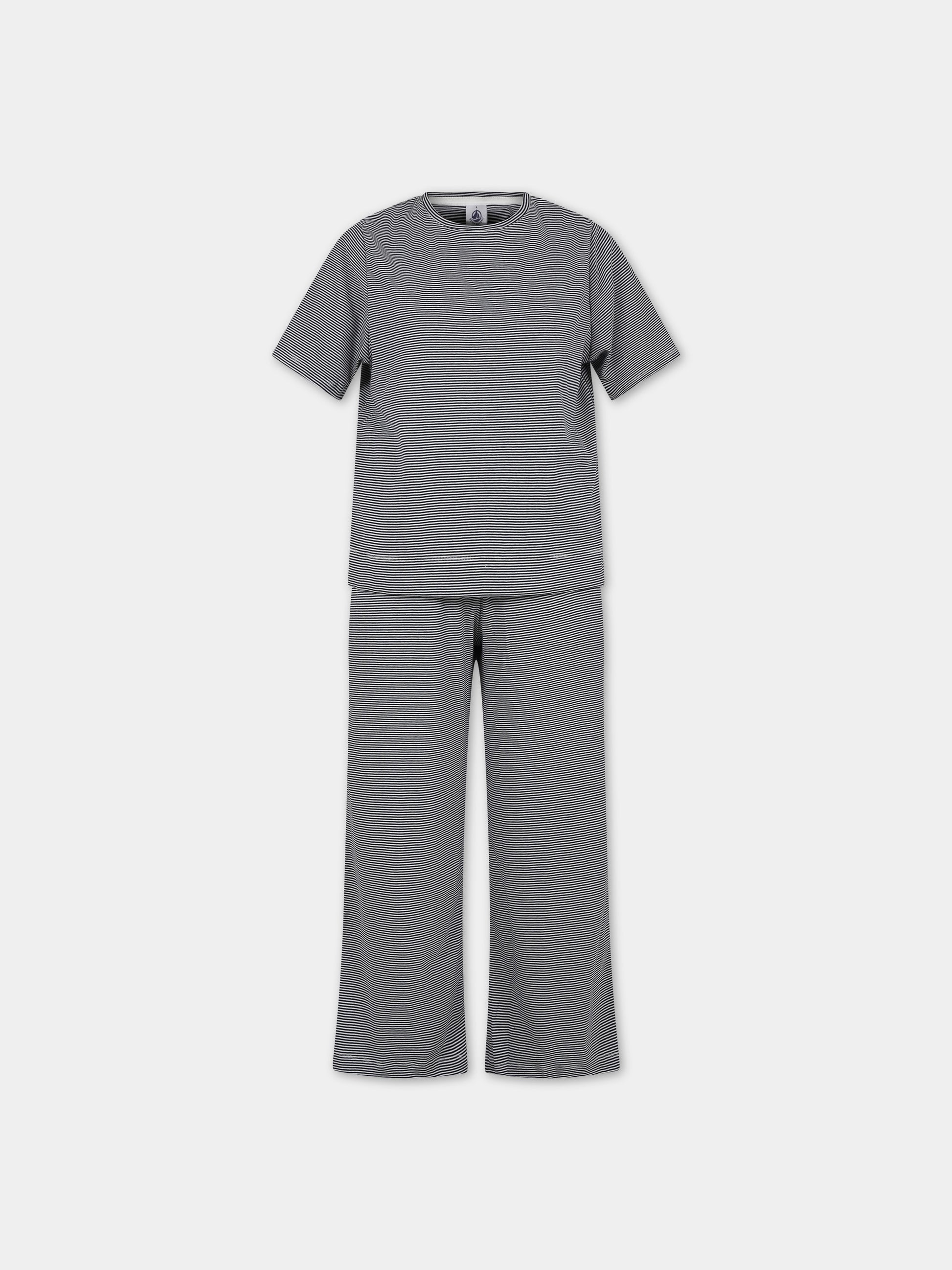 Pigiama blu per bambina con righe,Petit Bateau,A09U2 02 SMOKING/MARSHMALLOW