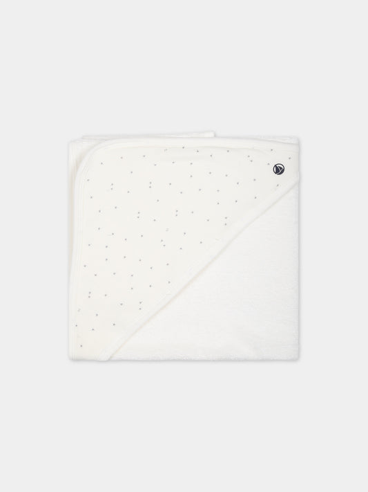 Accappatoio bianco per neonati con stelle,Petit Bateau,A09HE 01 MARSHMALLOW/GRIS