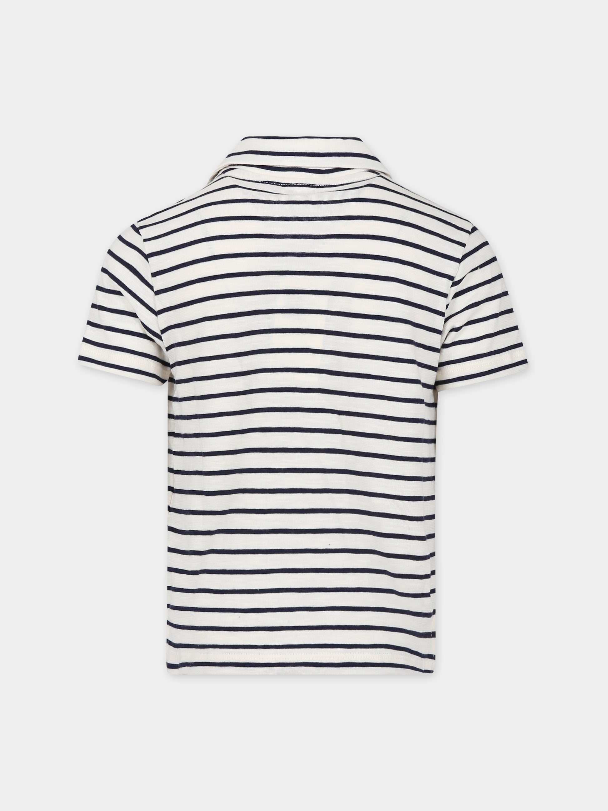 Polo bianca per bambino con righe,Petit Bateau,A09W7 01 AVALANCHE/SMOKING