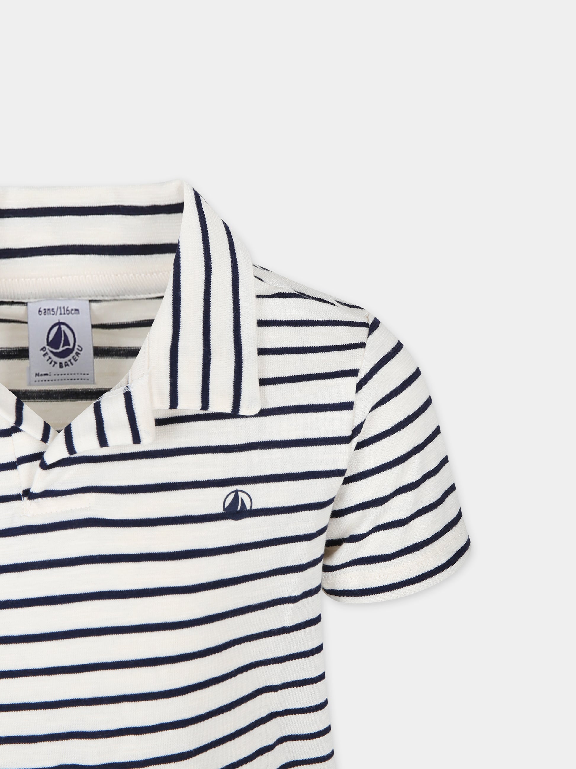 Polo bianca per bambino con righe,Petit Bateau,A09W7 01 AVALANCHE/SMOKING