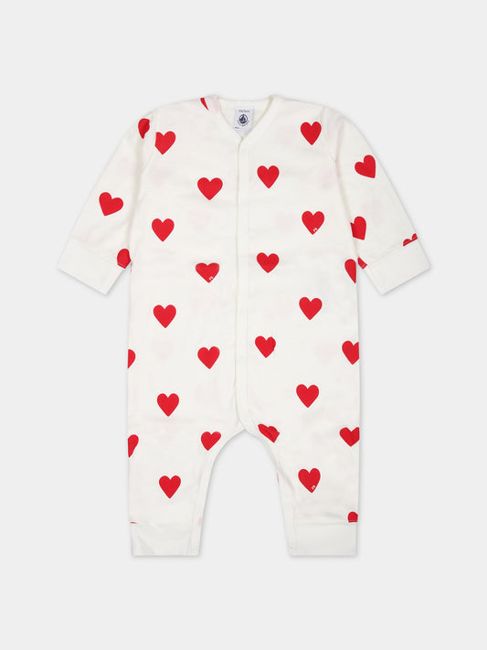 Tutina bianca per neonata con cuori,Petit Bateau,A00E9 01 MARSHMALLOW/TERKUIT