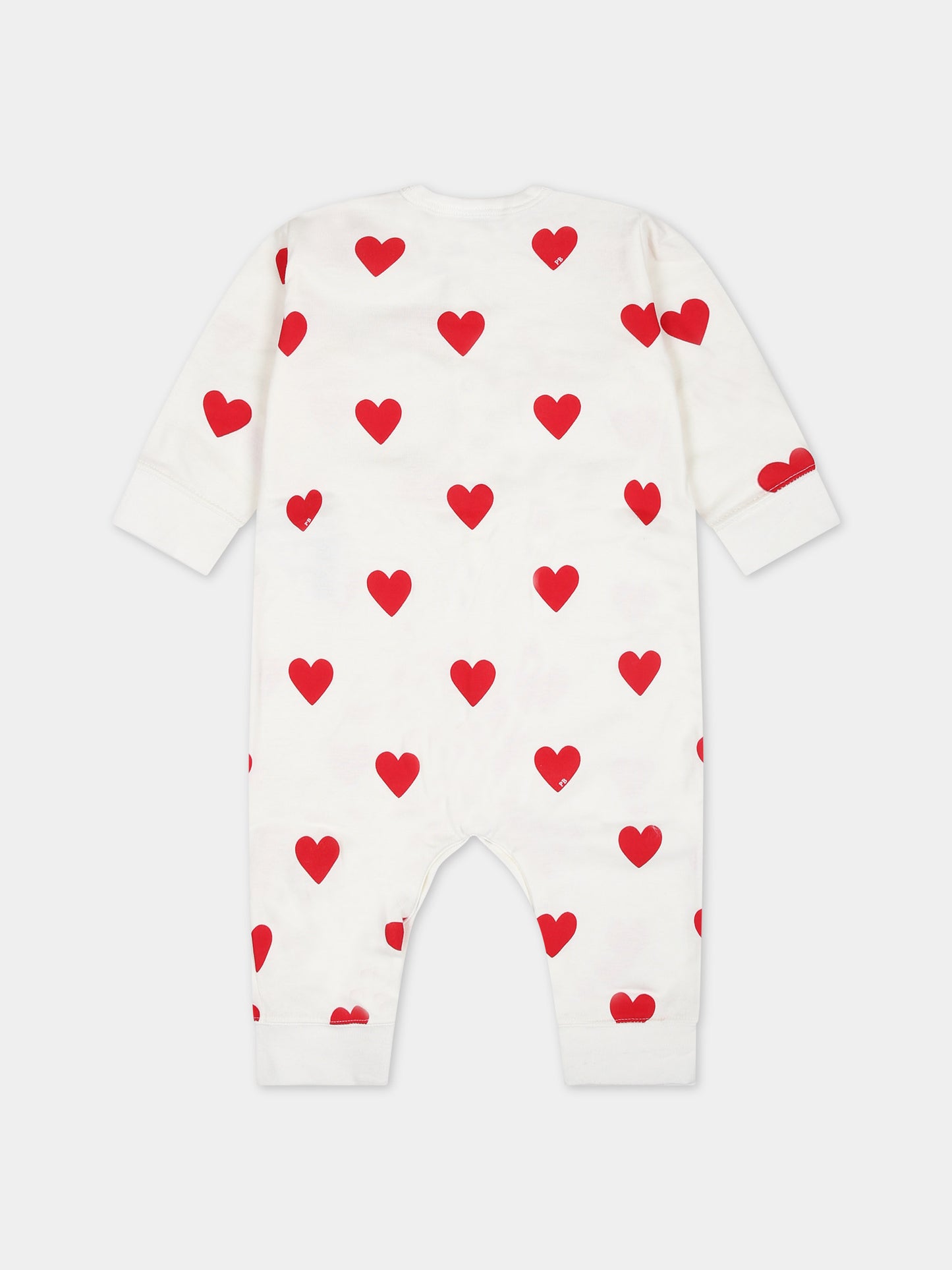 Tutina bianca per neonata con cuori,Petit Bateau,A00E9 01 MARSHMALLOW/TERKUIT