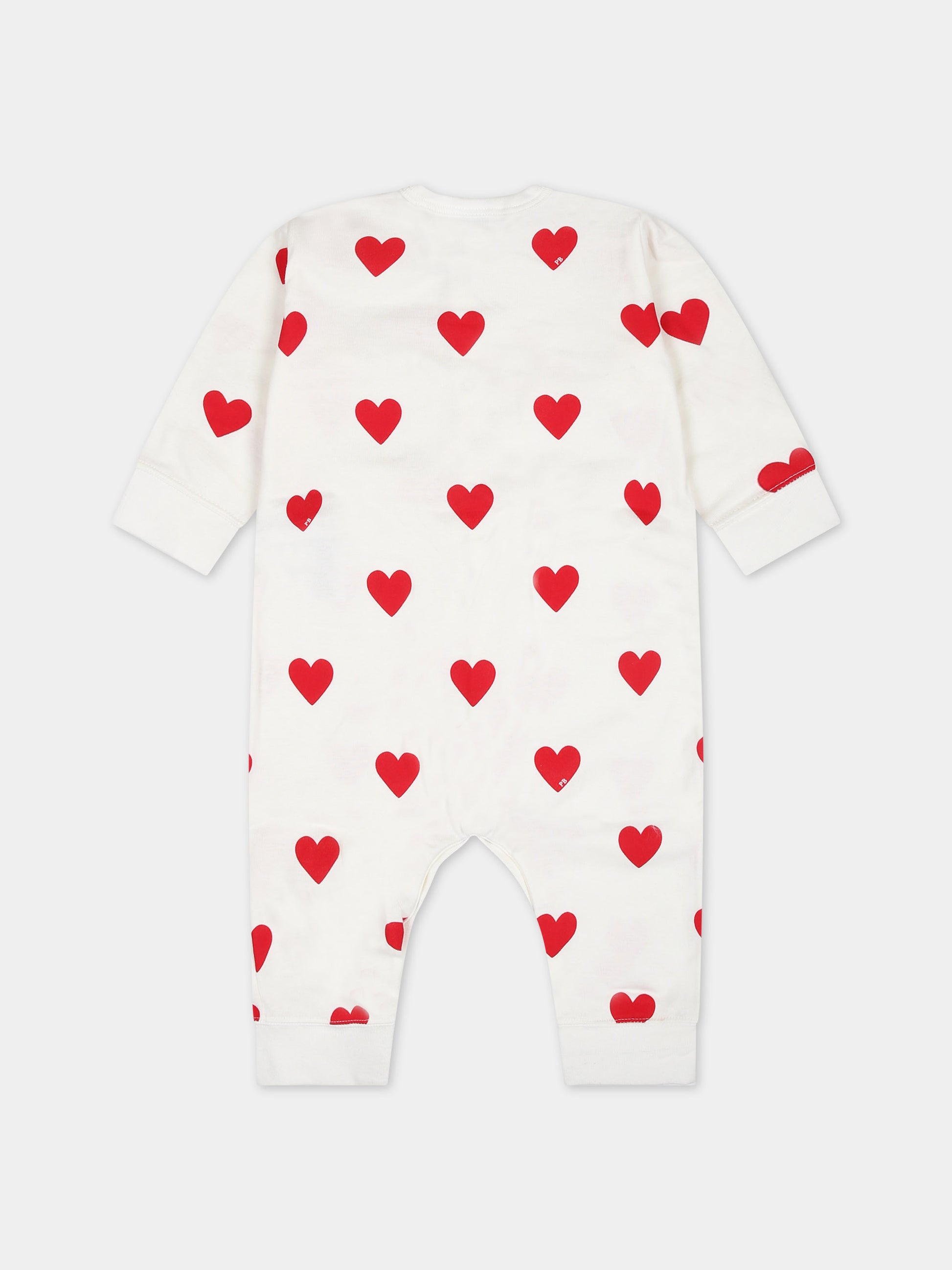 Tutina bianca per neonata con cuori,Petit Bateau,A00E9 01 MARSHMALLOW/TERKUIT