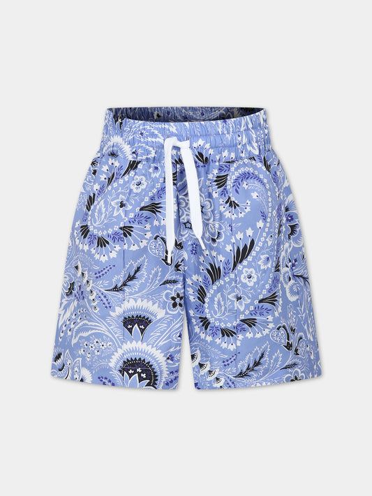 Shorts casual celeste per bambino con motivo paisley,Etro,GU6P59 P0417 654AV
