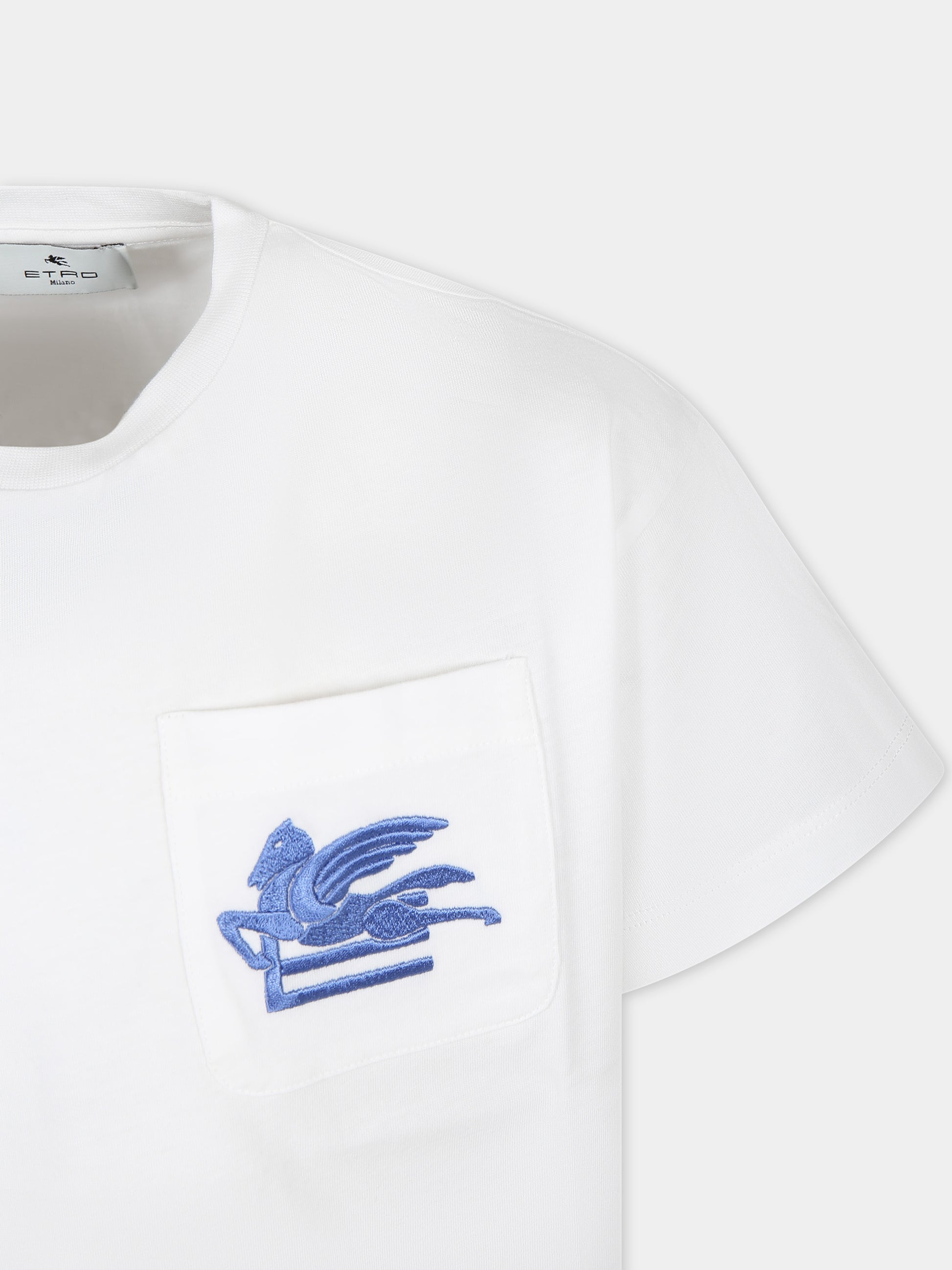 T-shirt bianca per bambini con iconico Pegaso,Etro,GU8P11 Z2081 101AZ