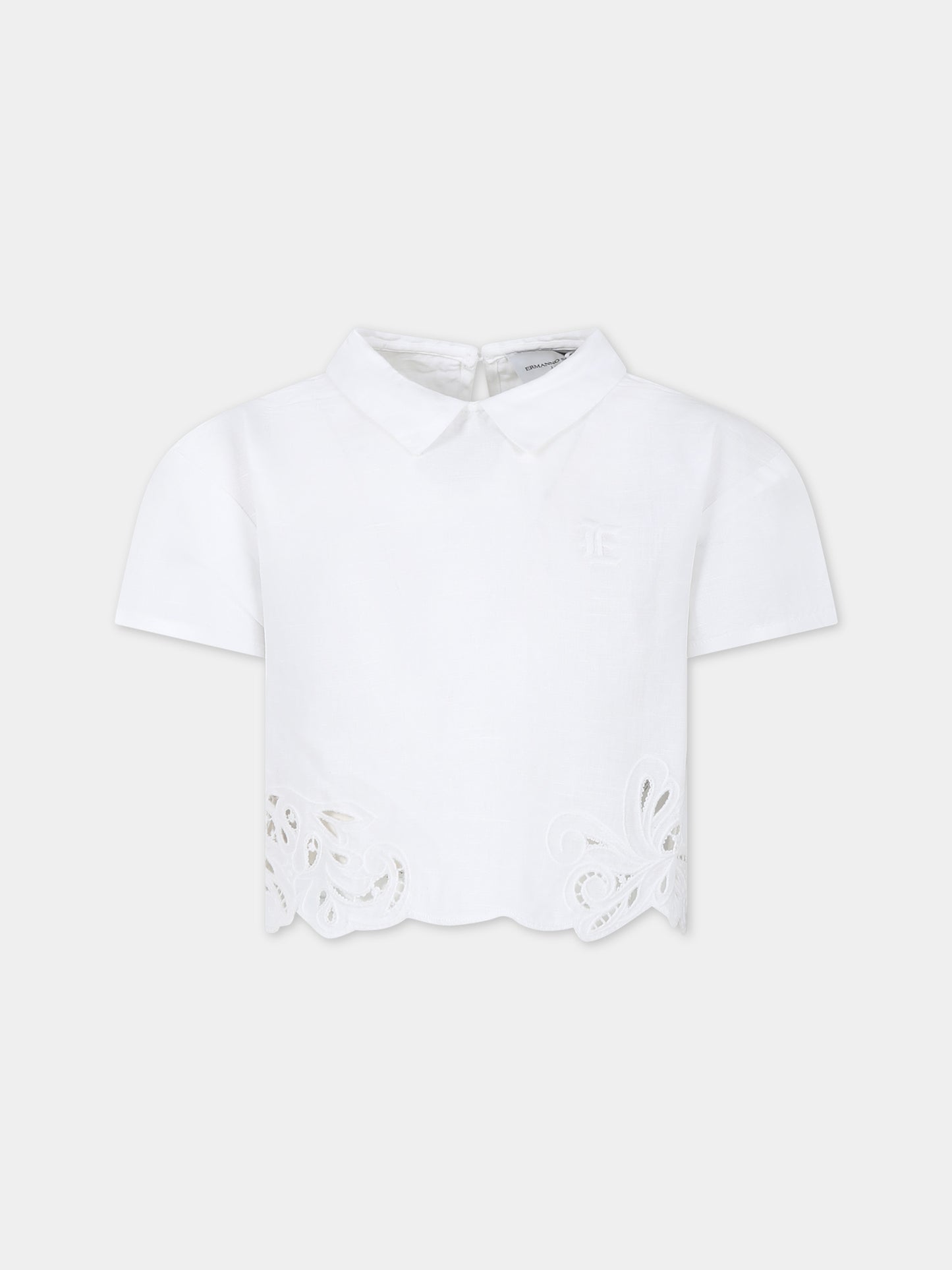 Top bianco per bambina con ricamo,Ermanno Scervino Junior,SFCA014 C LC006 B000