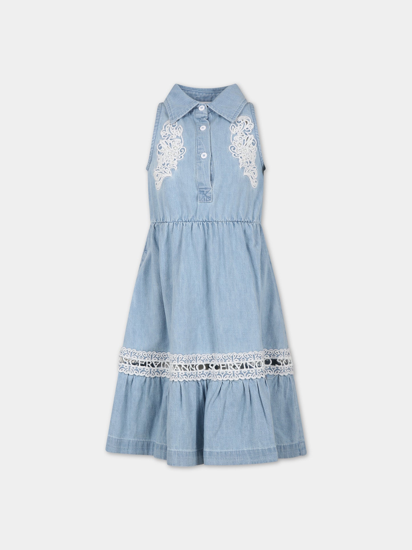 Vestito blu per bambina con logo,Ermanno Scervino Junior,SFAB030 C DF026 4100
