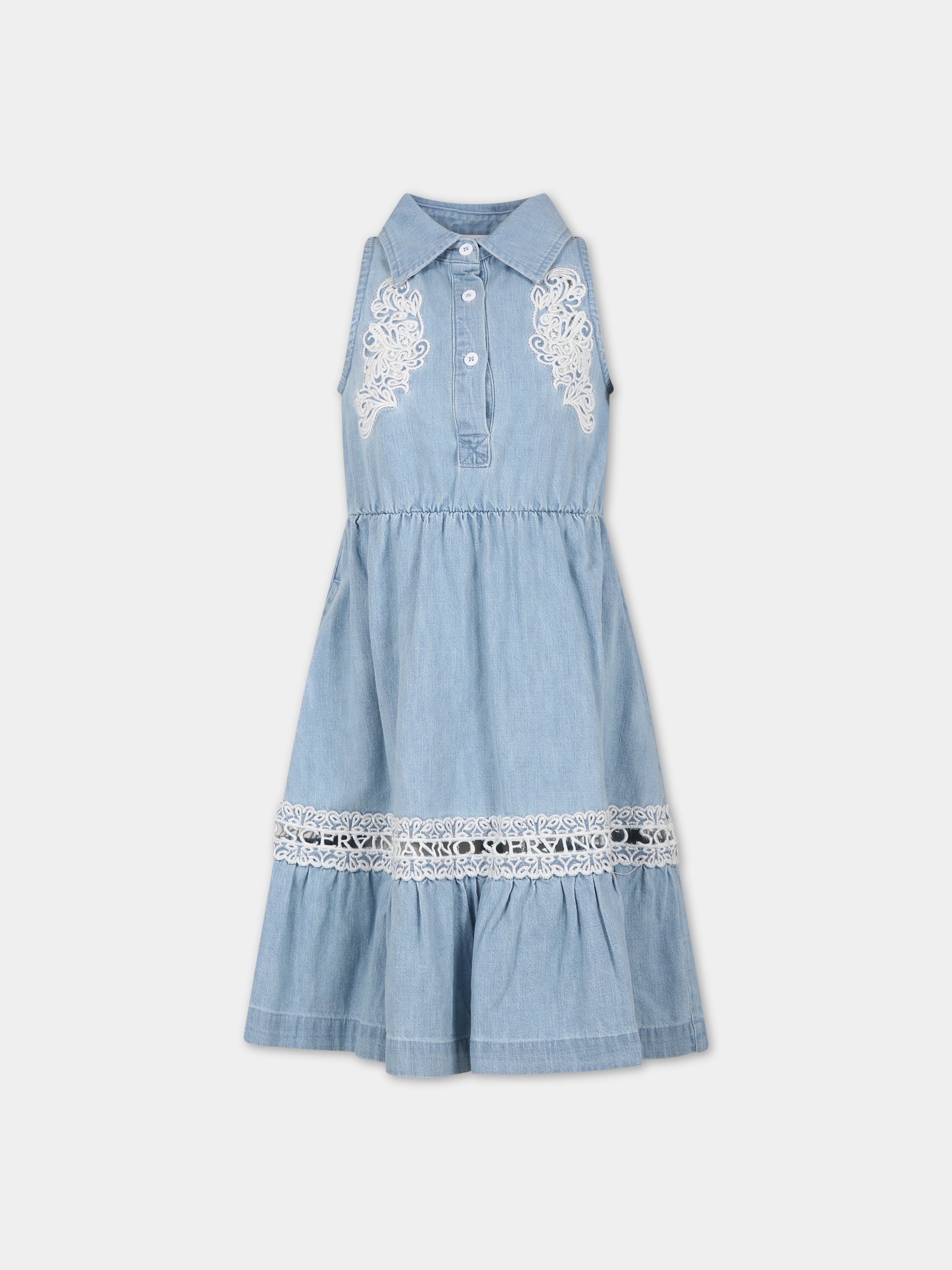 Vestito blu per bambina con logo,Ermanno Scervino Junior,SFAB030 C DF026 4100