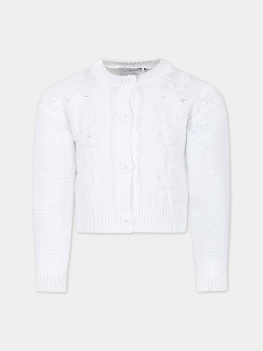 Cardigan bianco per bambina con logo,Ermanno Scervino Junior,SFMA012 C FL009 B000