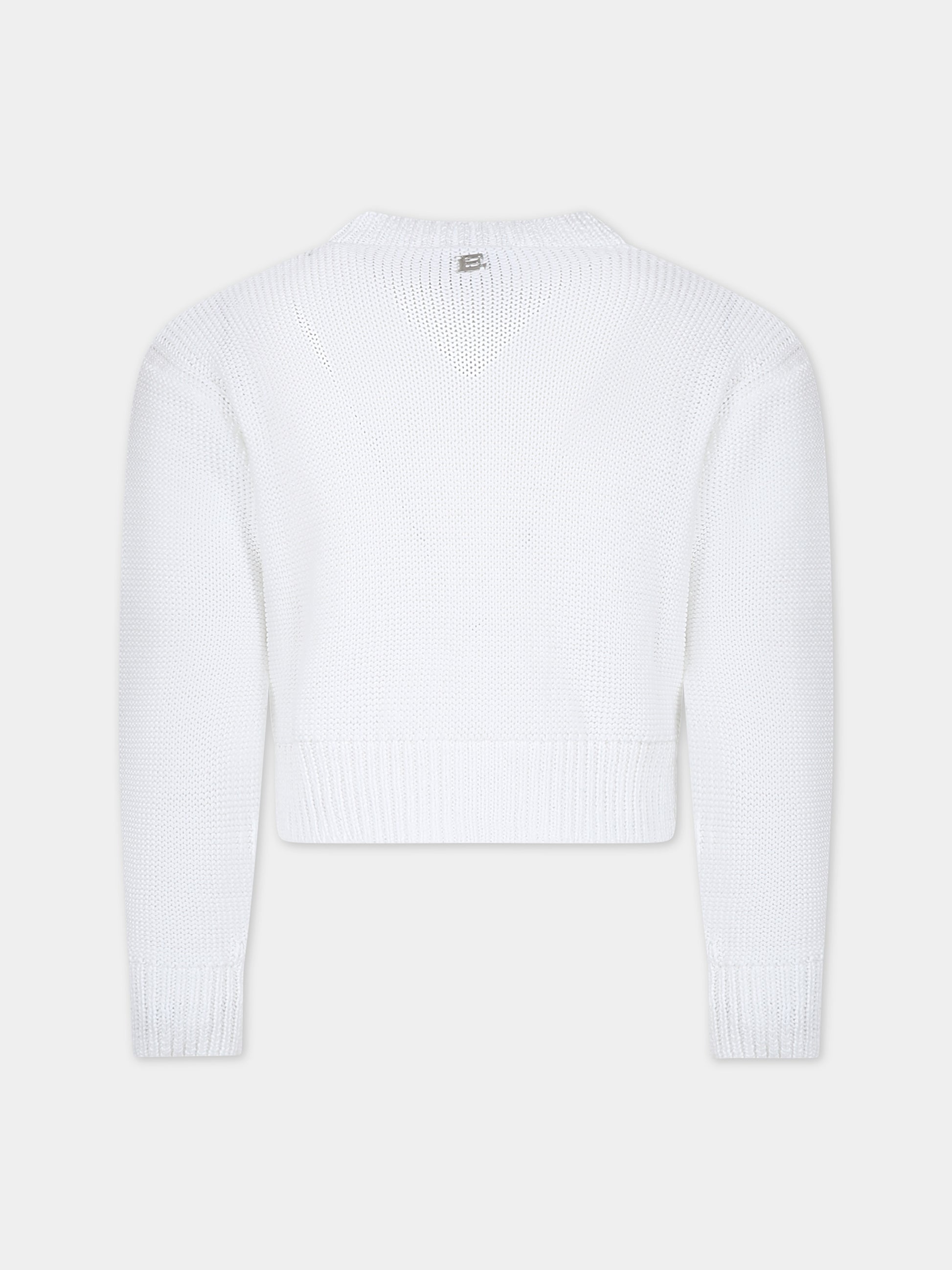 Cardigan bianco per bambina con logo,Ermanno Scervino Junior,SFMA012 C FL009 B000