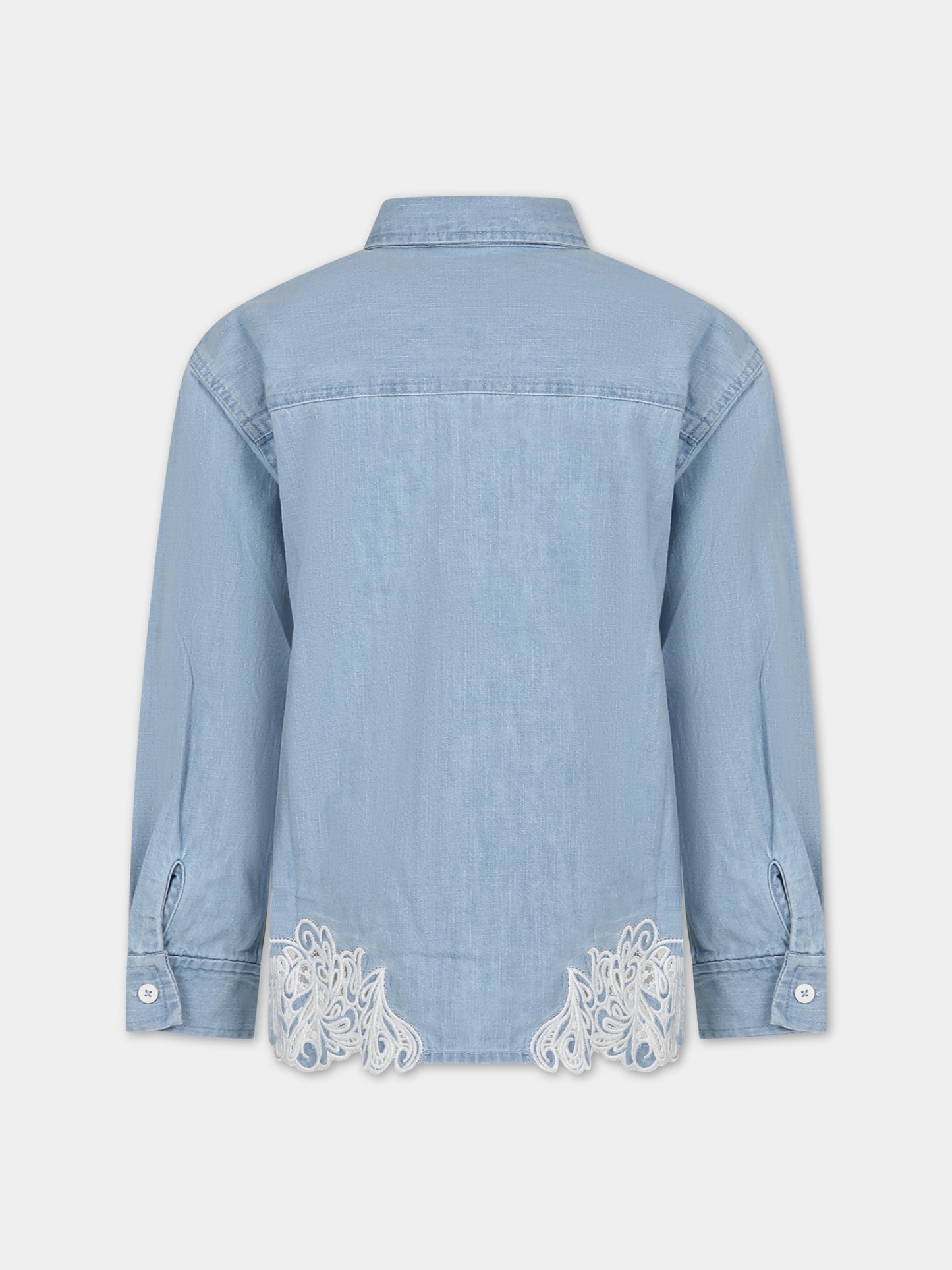 Camicia blu per bambina con ricamo e logo,Ermanno Scervino Junior,SFCA015 C DF026 4100