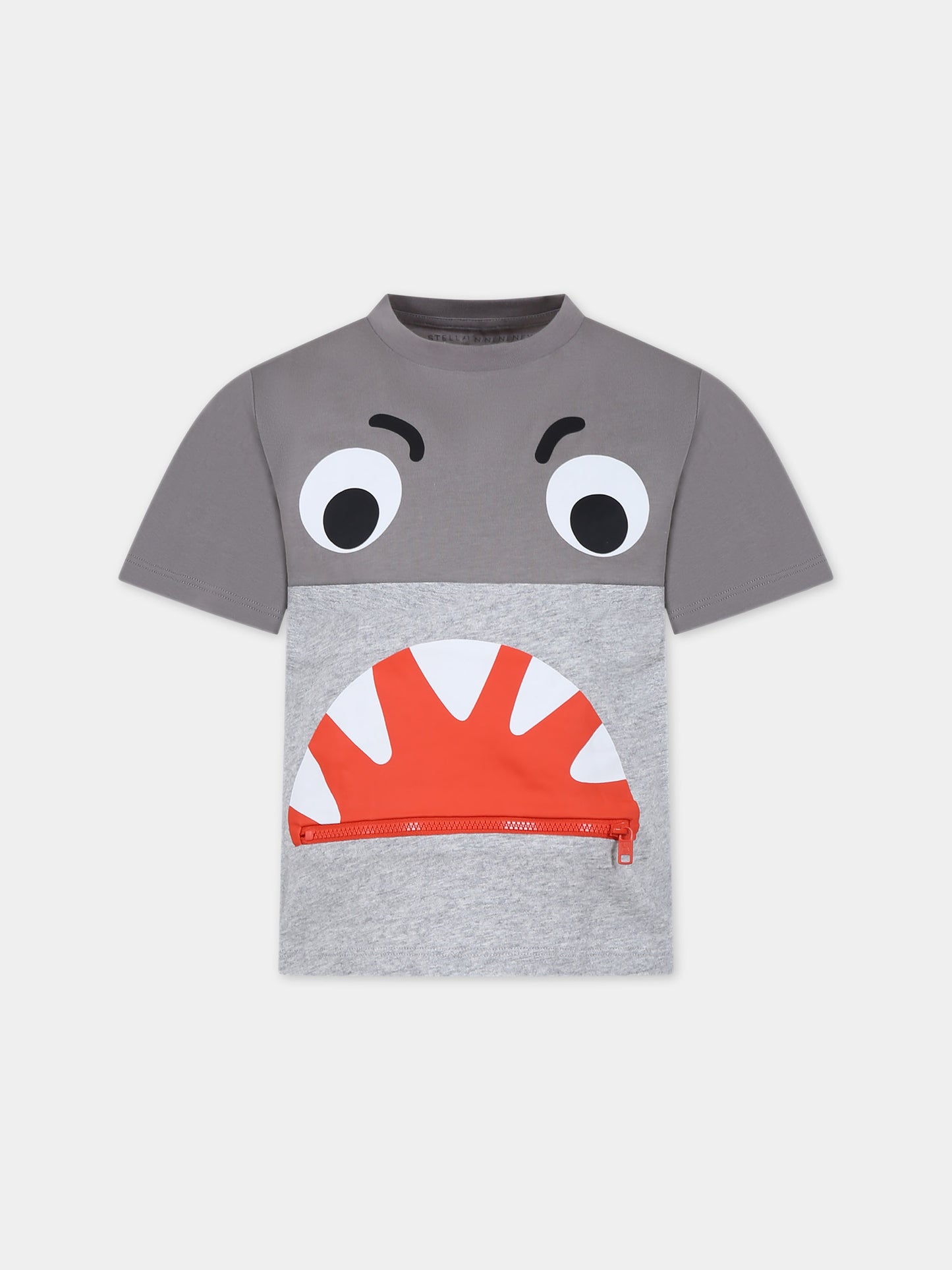 T-shirt grigia per bambino con squalo,Stella Mccartney Kids,TU8P01 Z0434 909