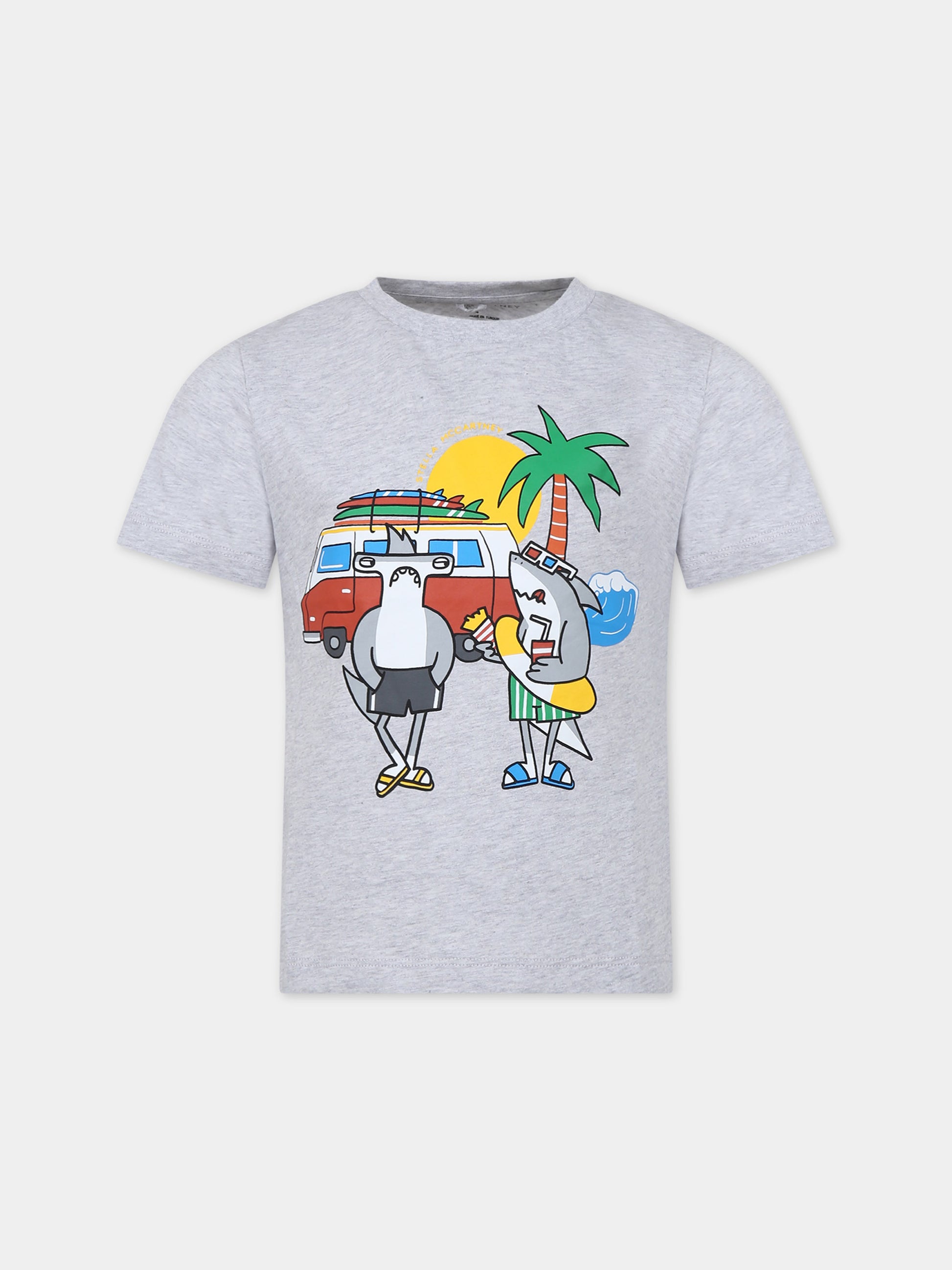 T-shirt grigia per bambino con stampa multicolor,Stella Mccartney Kids,TU8Q41 Z0434 807