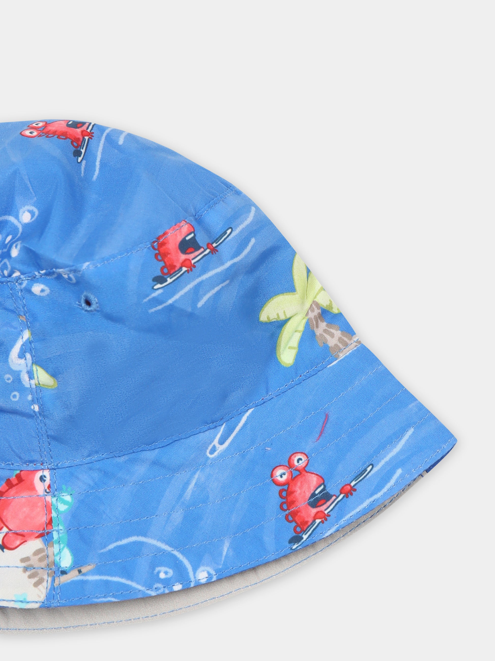 Cloche azzurra reversibile per neonato con stampa mostri,Mayoral,10660 011